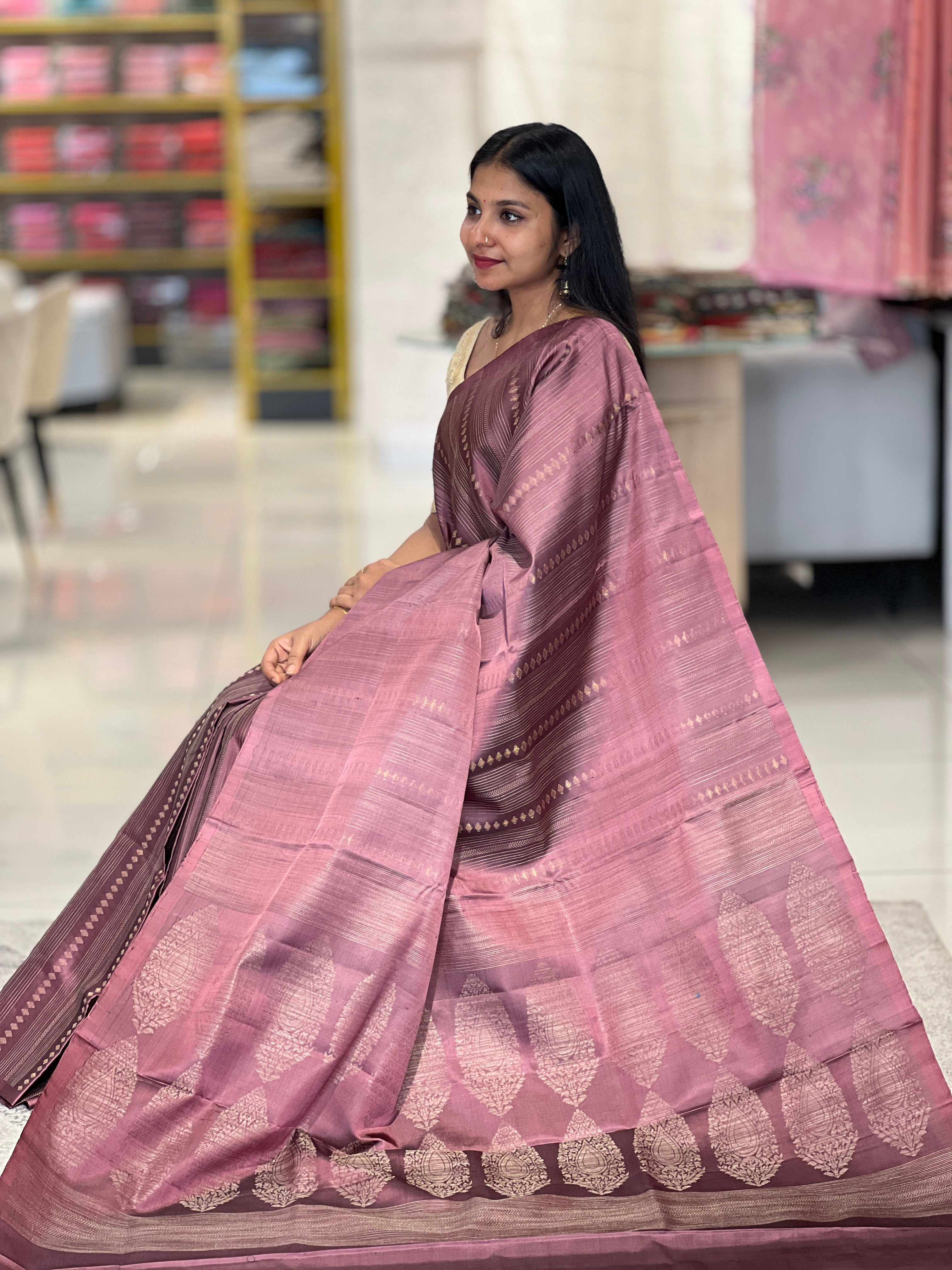 Stripe With Diamond Weaving Patterned Soft Silk Saree | TT268