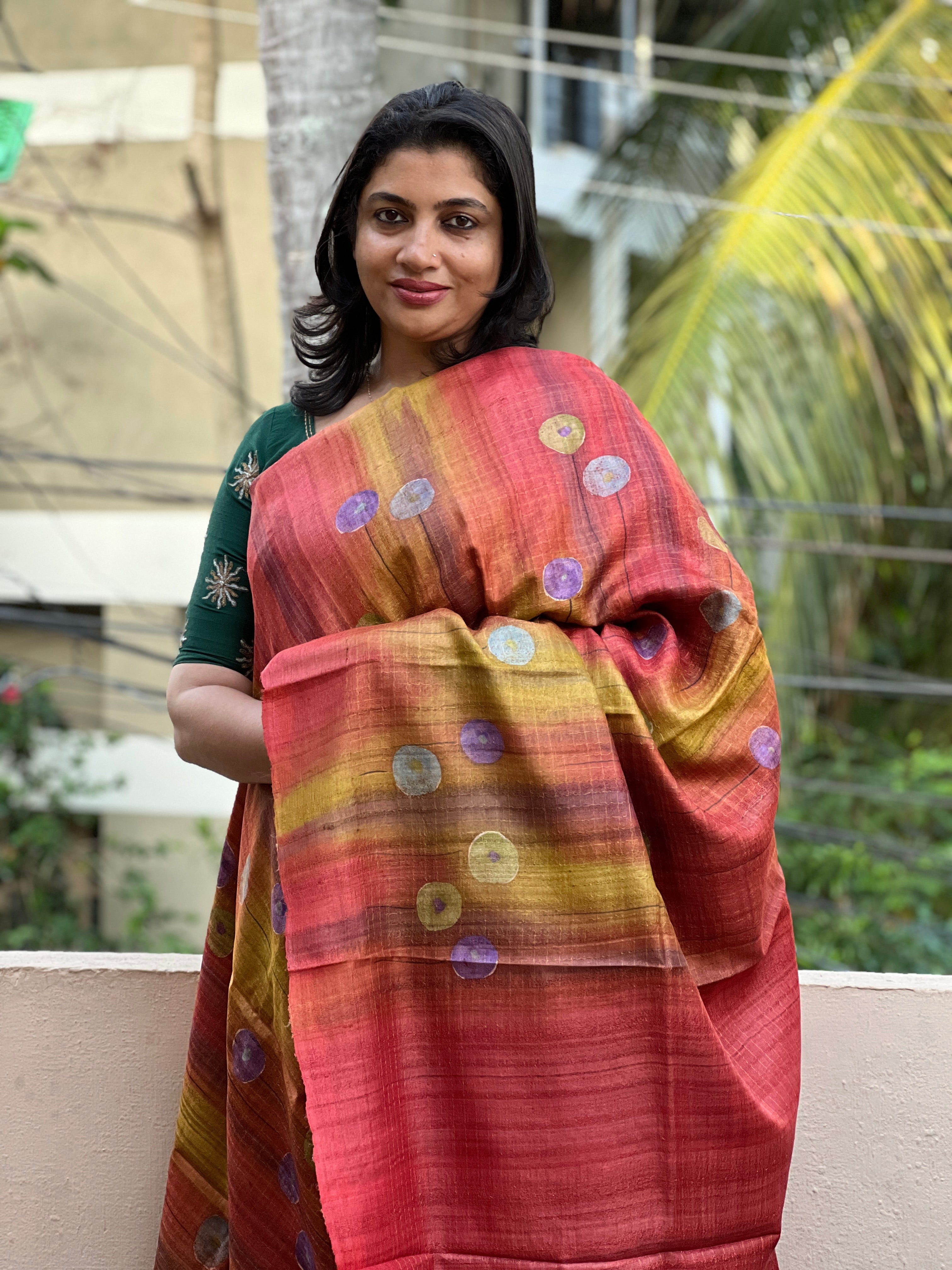 Tie And Dye Zari Check Desi Tussar Saree | HS1229