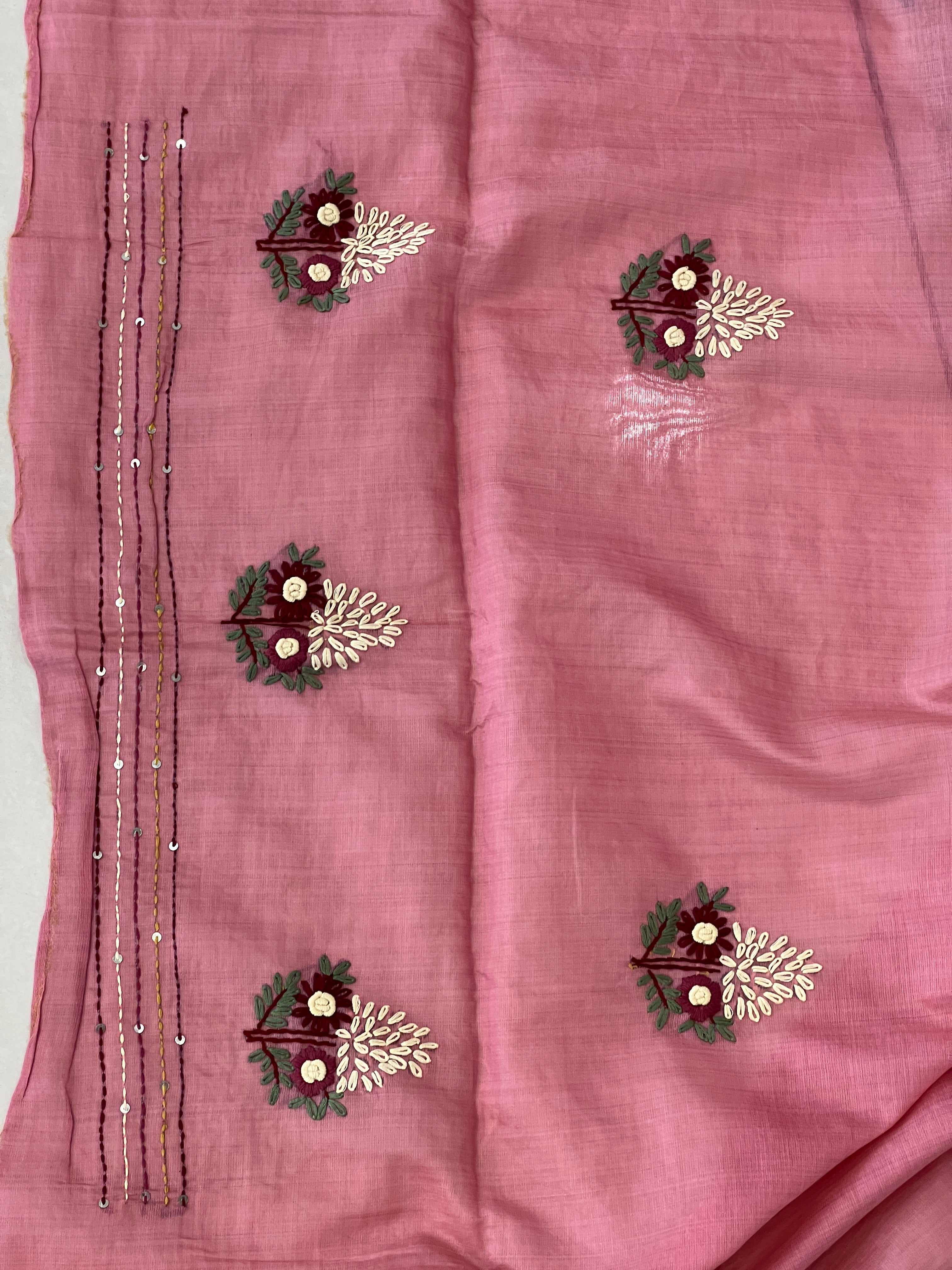 Hand Embroiderd Bhagalpuri Linen Saree | AYD107