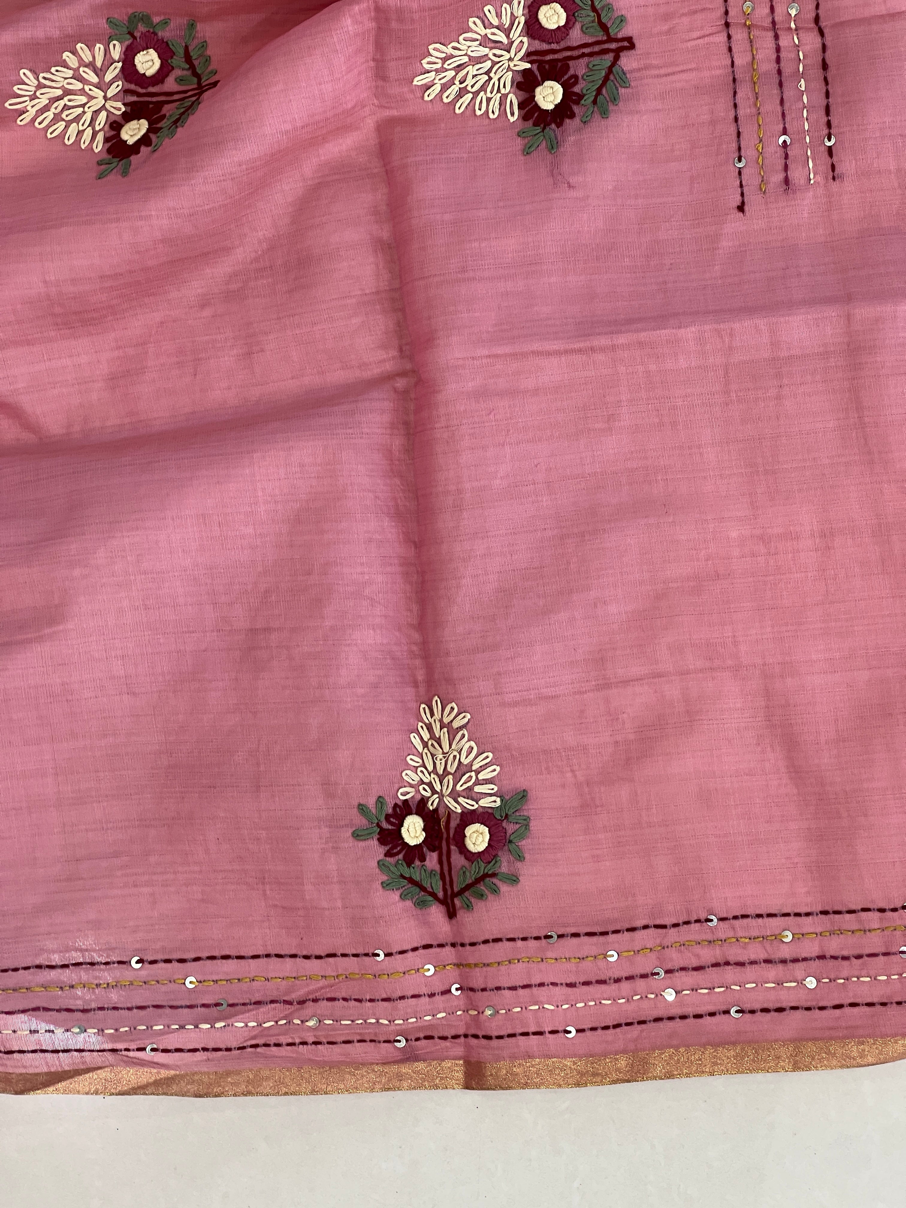 Hand Embroiderd Bhagalpuri Linen Saree | AYD107