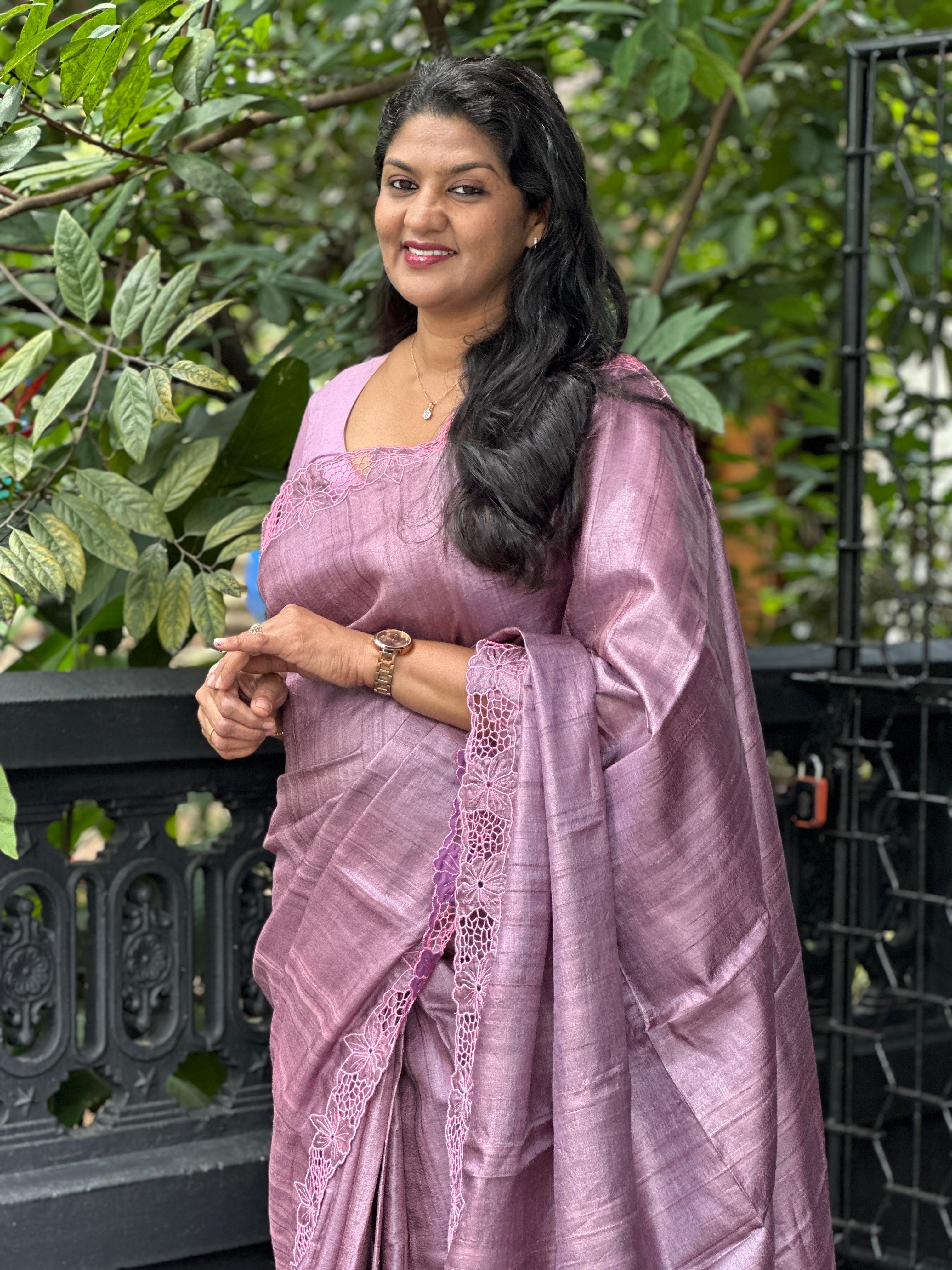 Twine Cut Work With Floral Embroidered Desi Tussar Saree | TC423