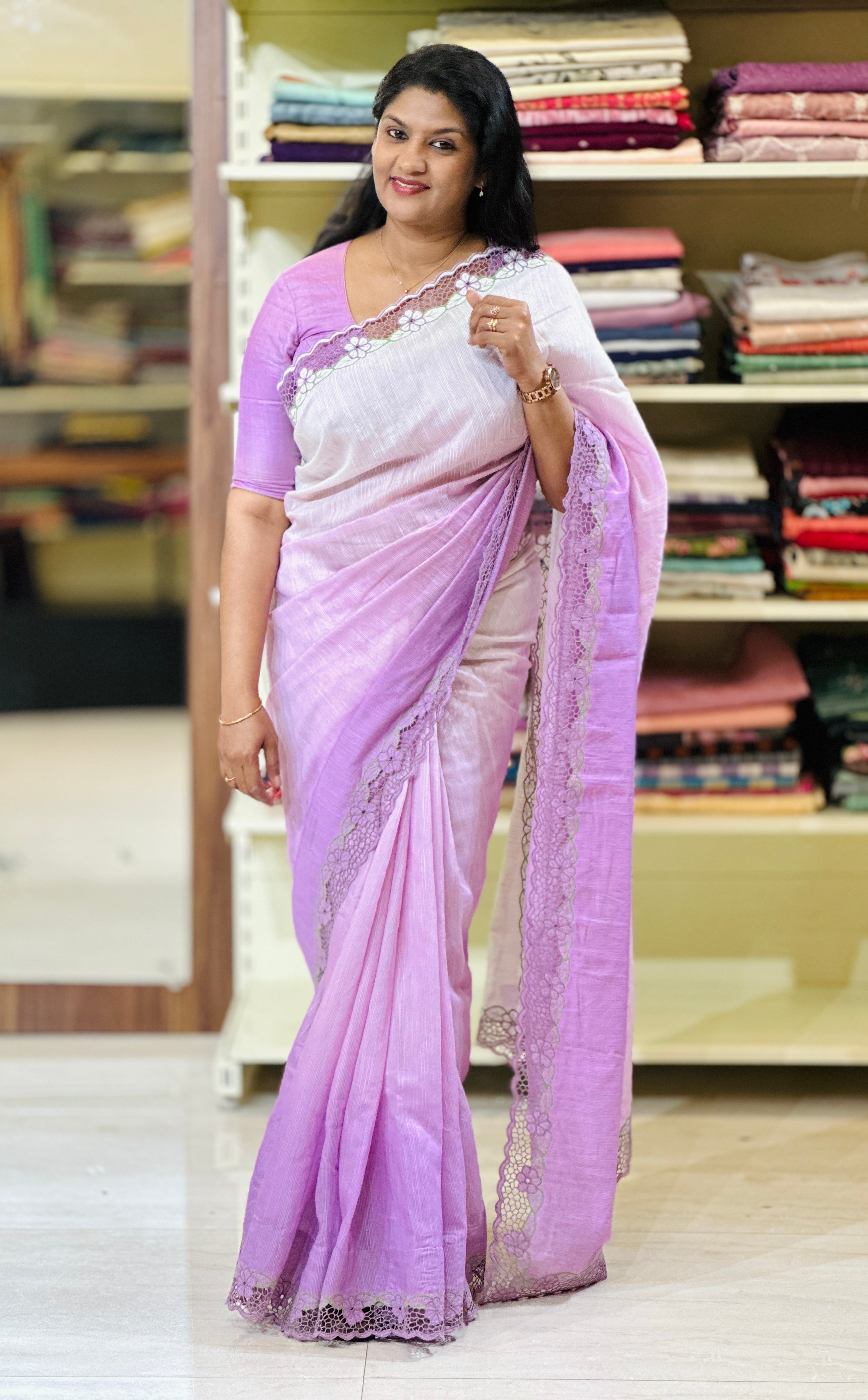 Twine Cut Work With Floral Embroidered Pure Banarasi Saree | TC422