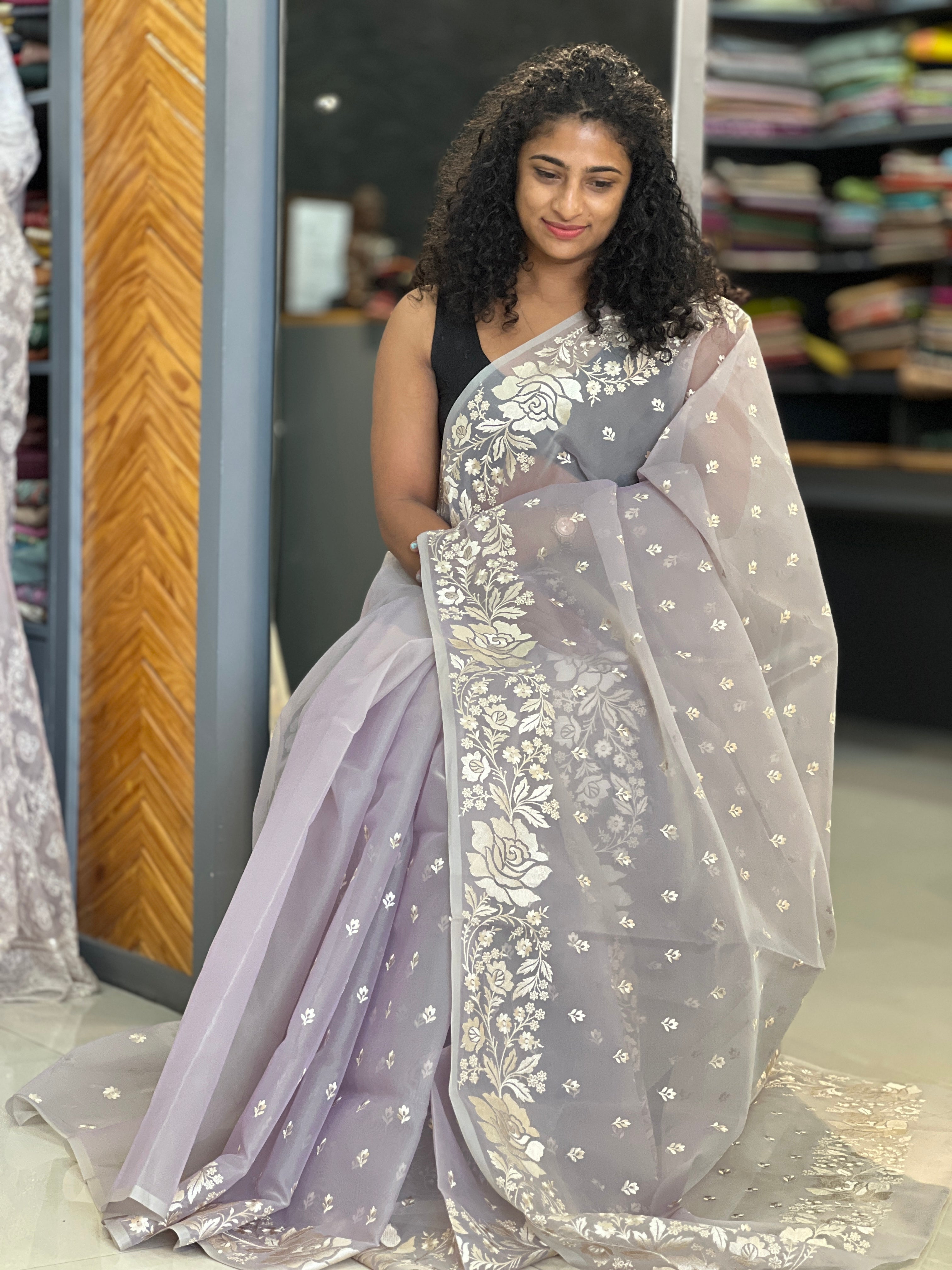 Computerized Embroidery Organza Saree | BLD140