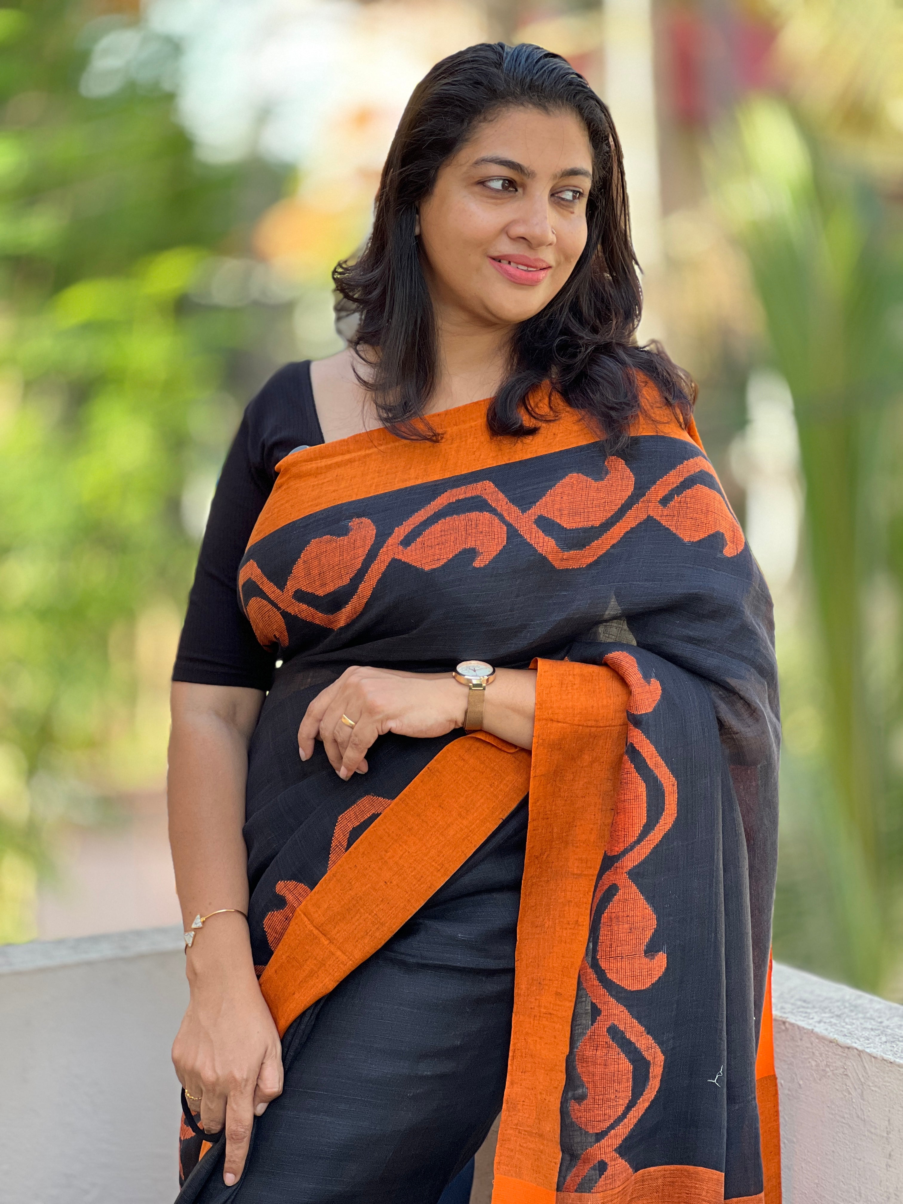 Hand Loom Jamdani Weaving Pure Linen Saree | RGD681