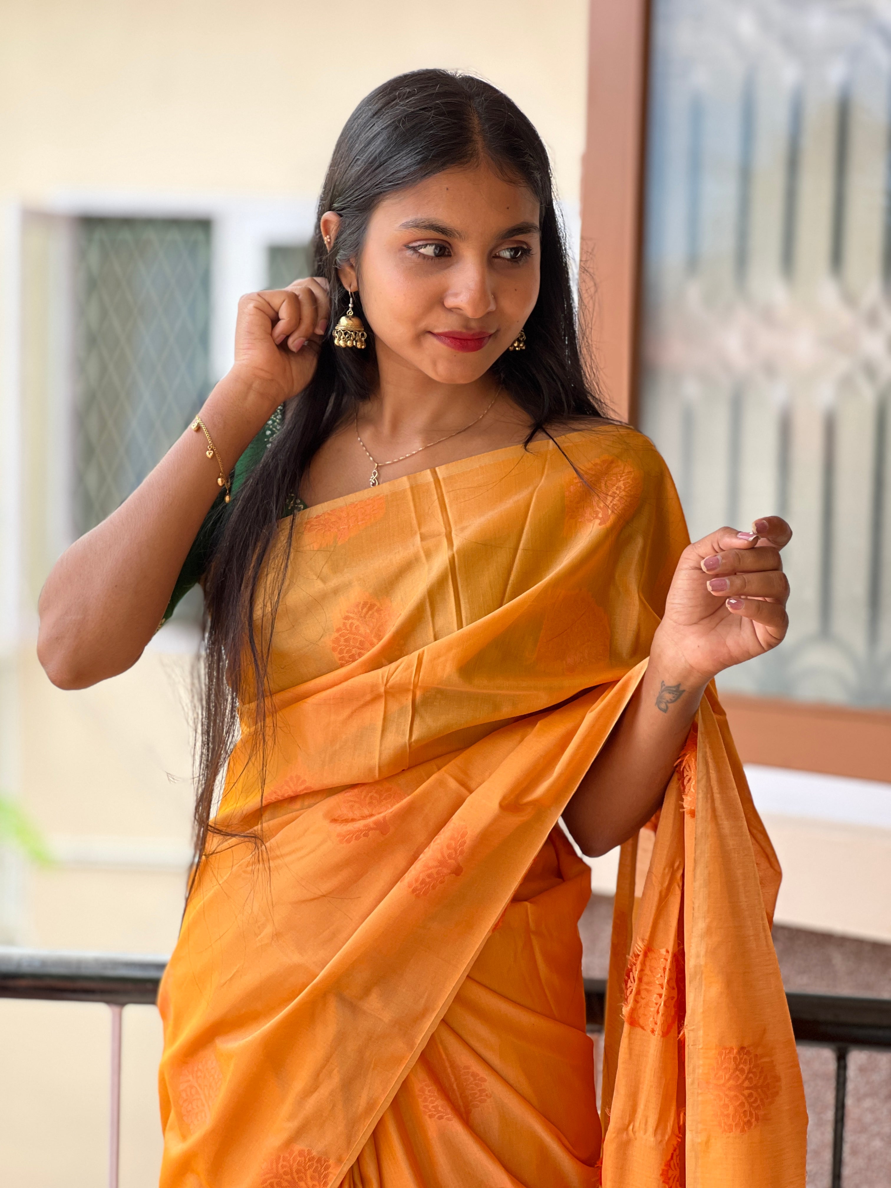 Traditional Buta Weaved Semi Silk Saree | KRK452