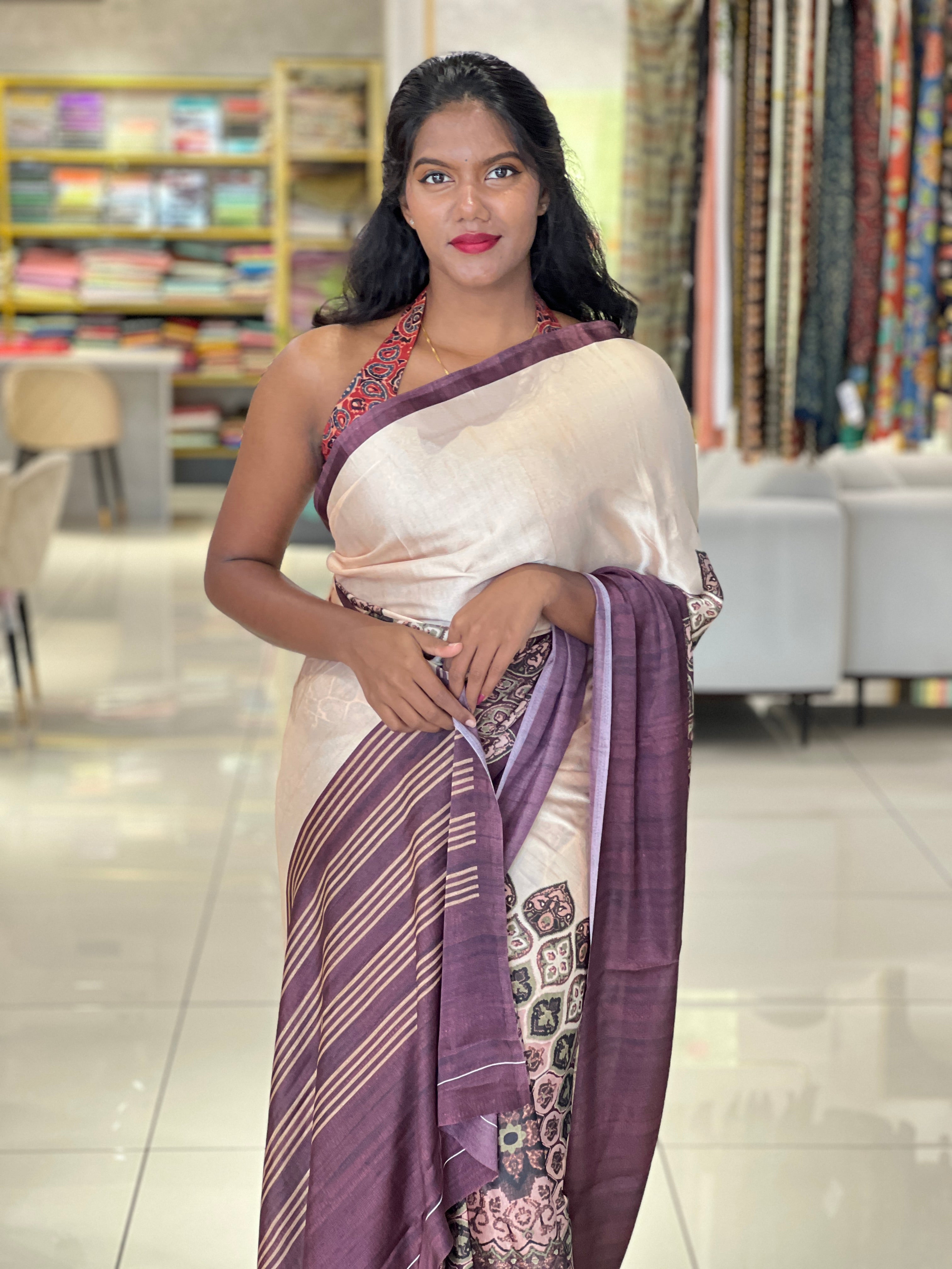 Ajrakh Printed Semi Modal Saree | SSN338