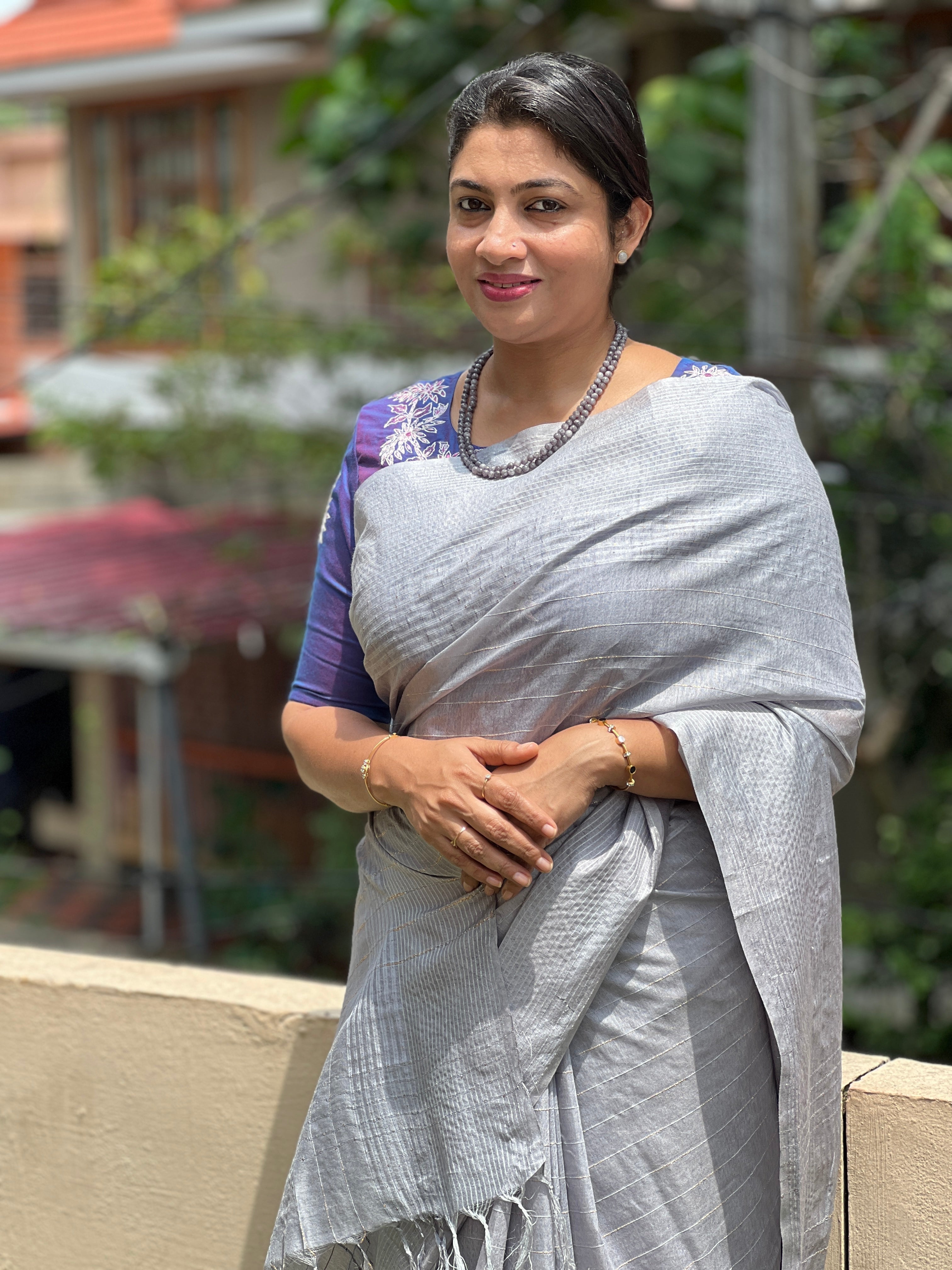 Line Weaving Pattern Bhagalpuri Linen Saree | SK261