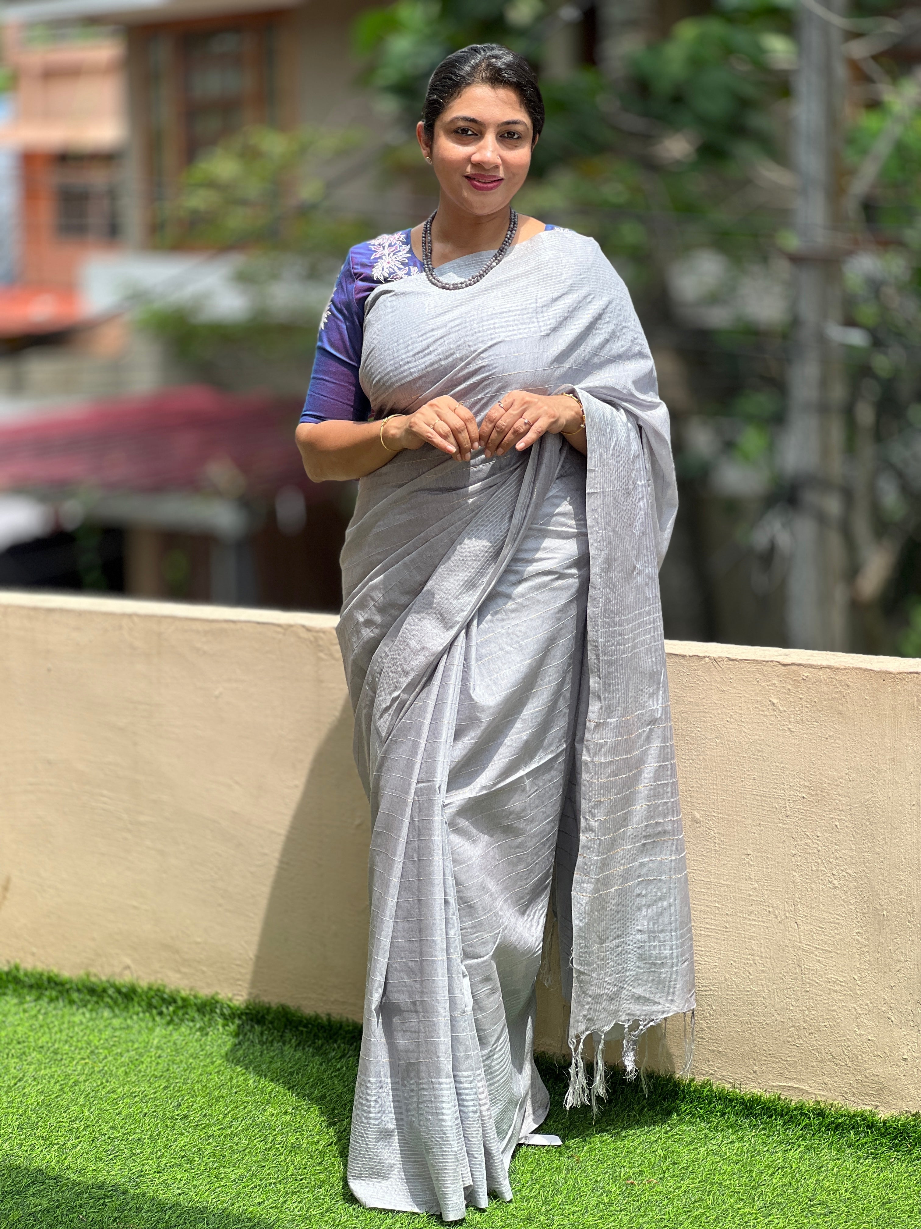 Line Weaving Pattern Bhagalpuri Linen Saree | SK261
