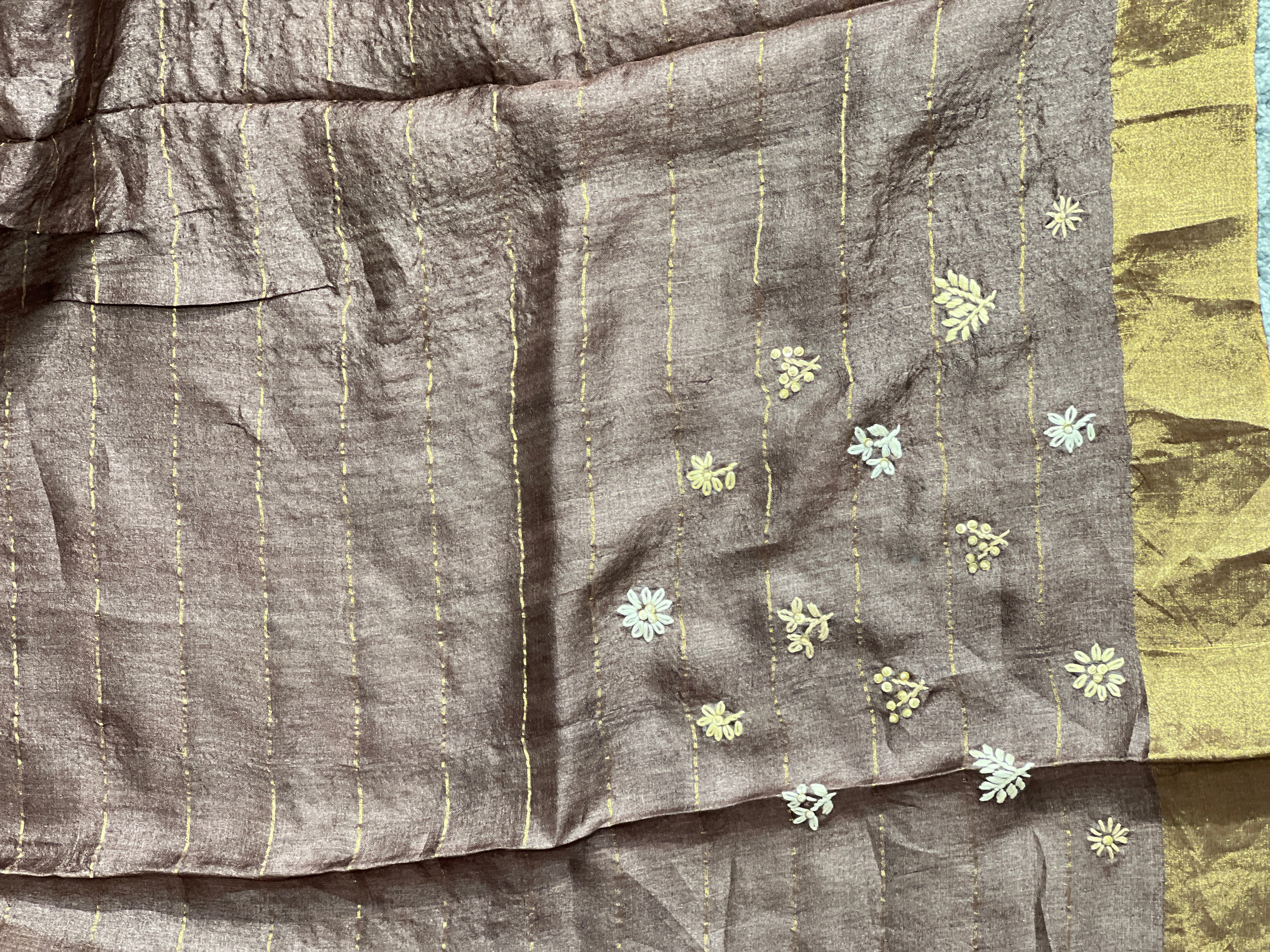 Zari Check With Hand Embroidered Desi Tussar Saree | RGD659