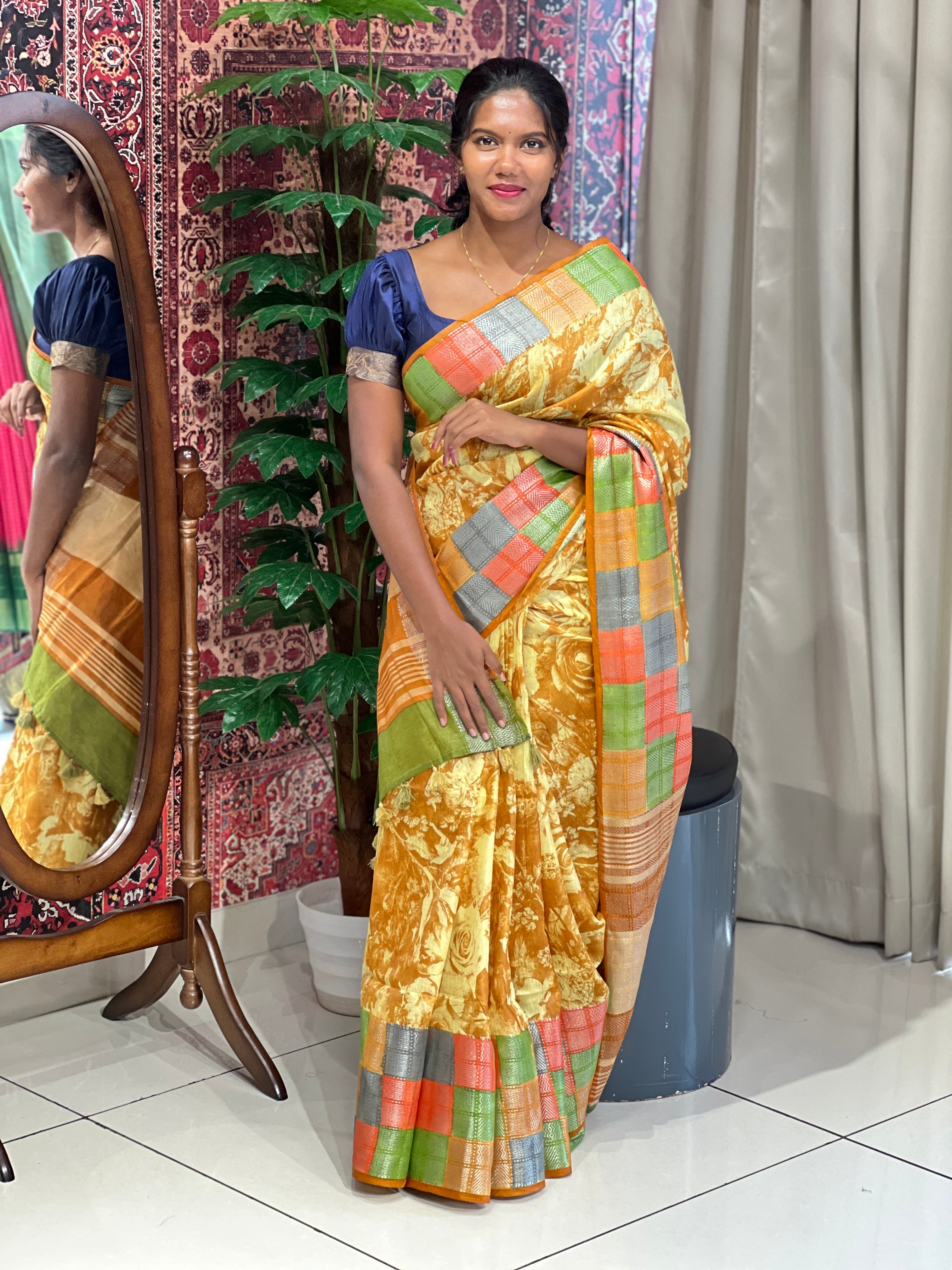 Floral Digital Printed Semi Silk Saree | SK241