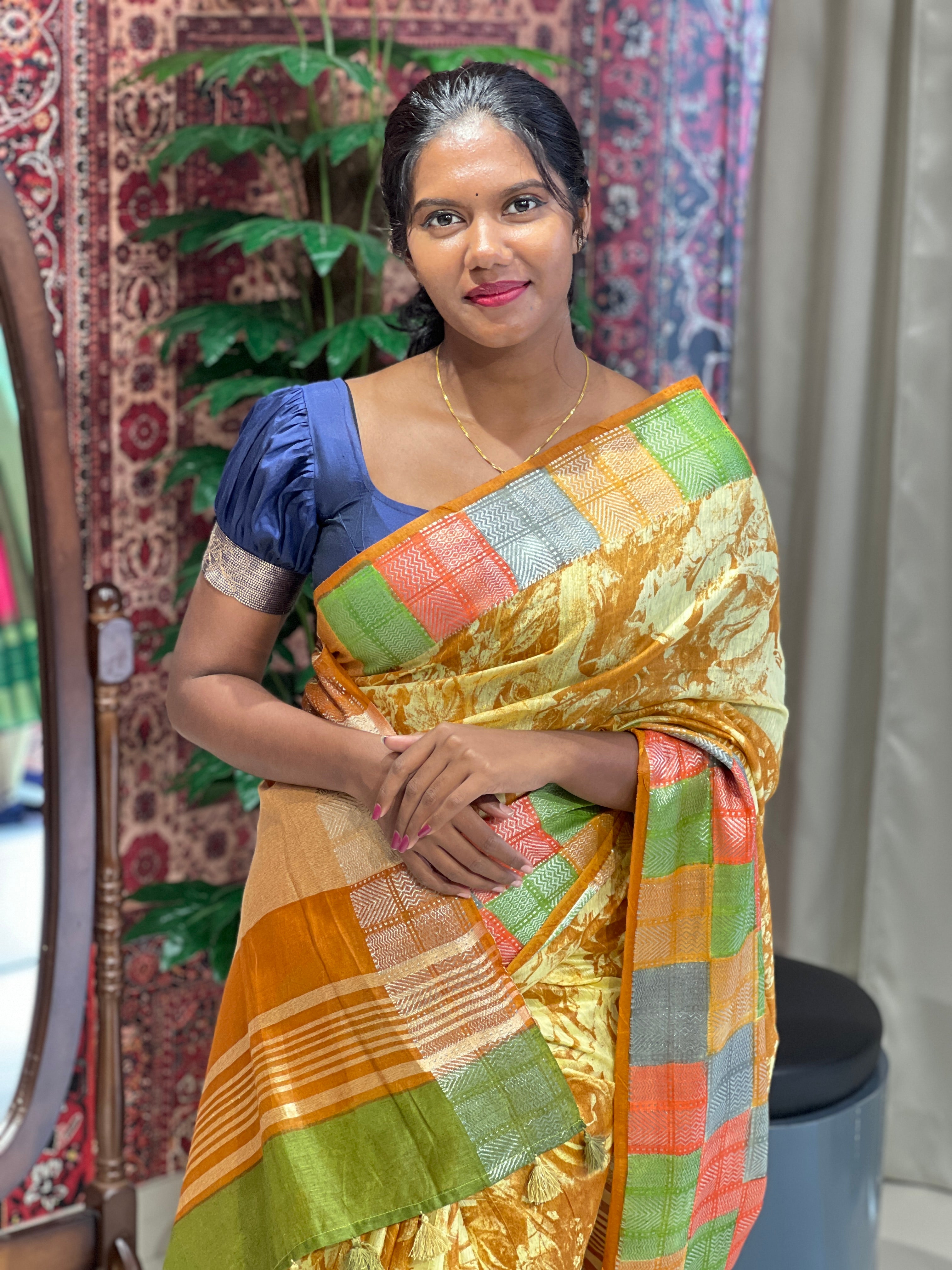 Floral Digital Printed Semi Silk Saree | SK241