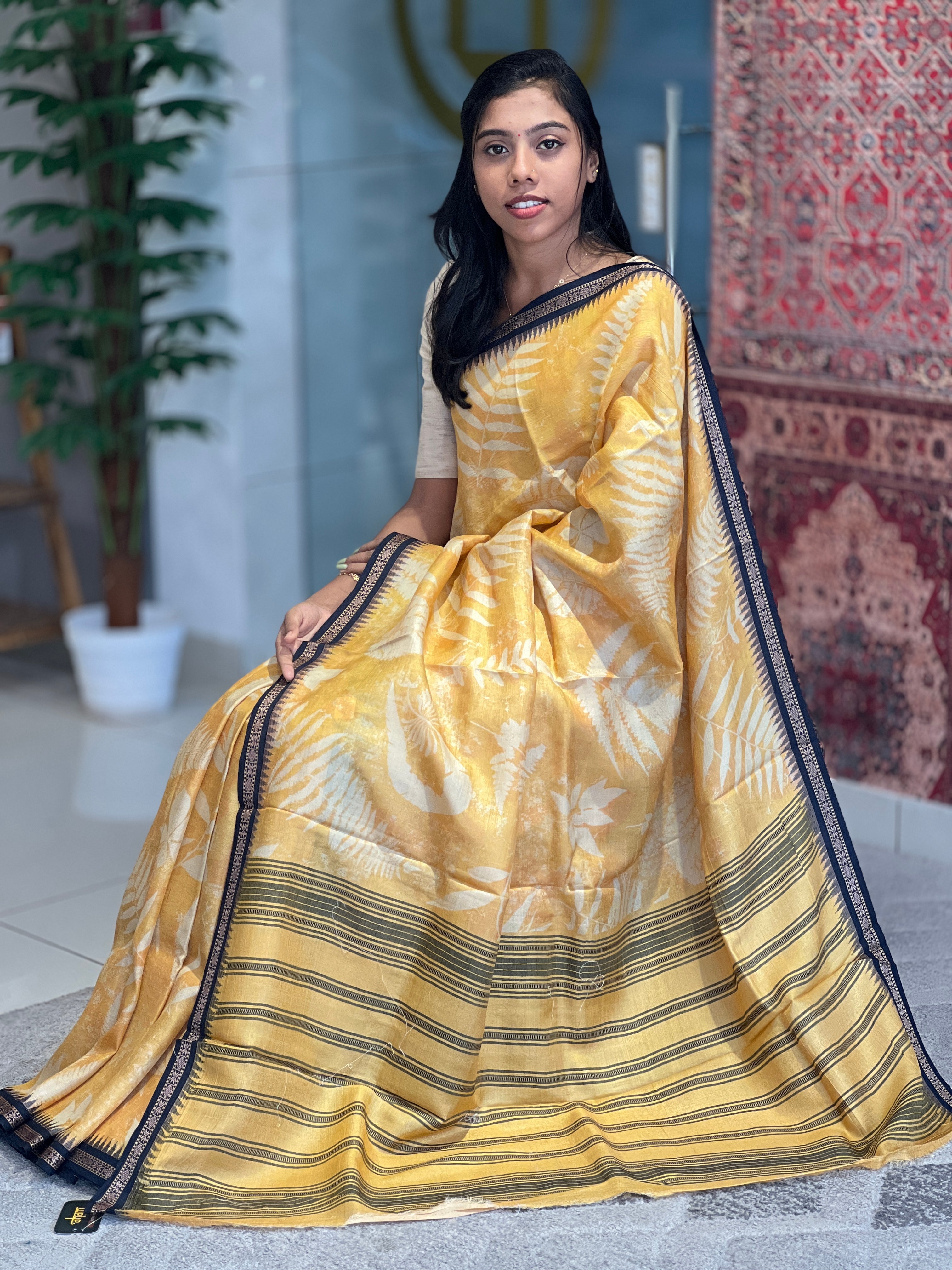 Floral Printed Desi Tussar Saree | UVS127