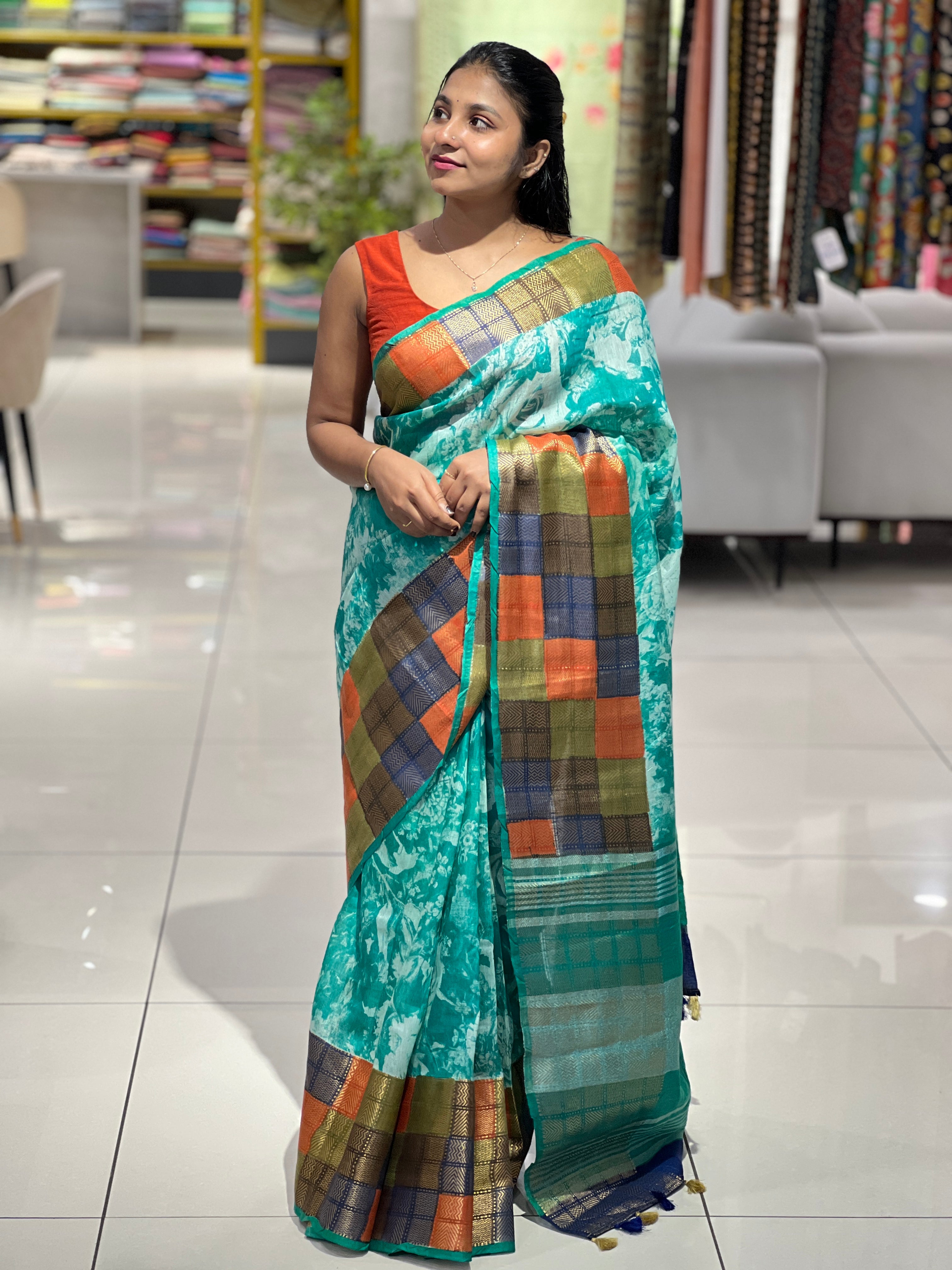 Floral Digital Printed Semi Silk Saree | SK242