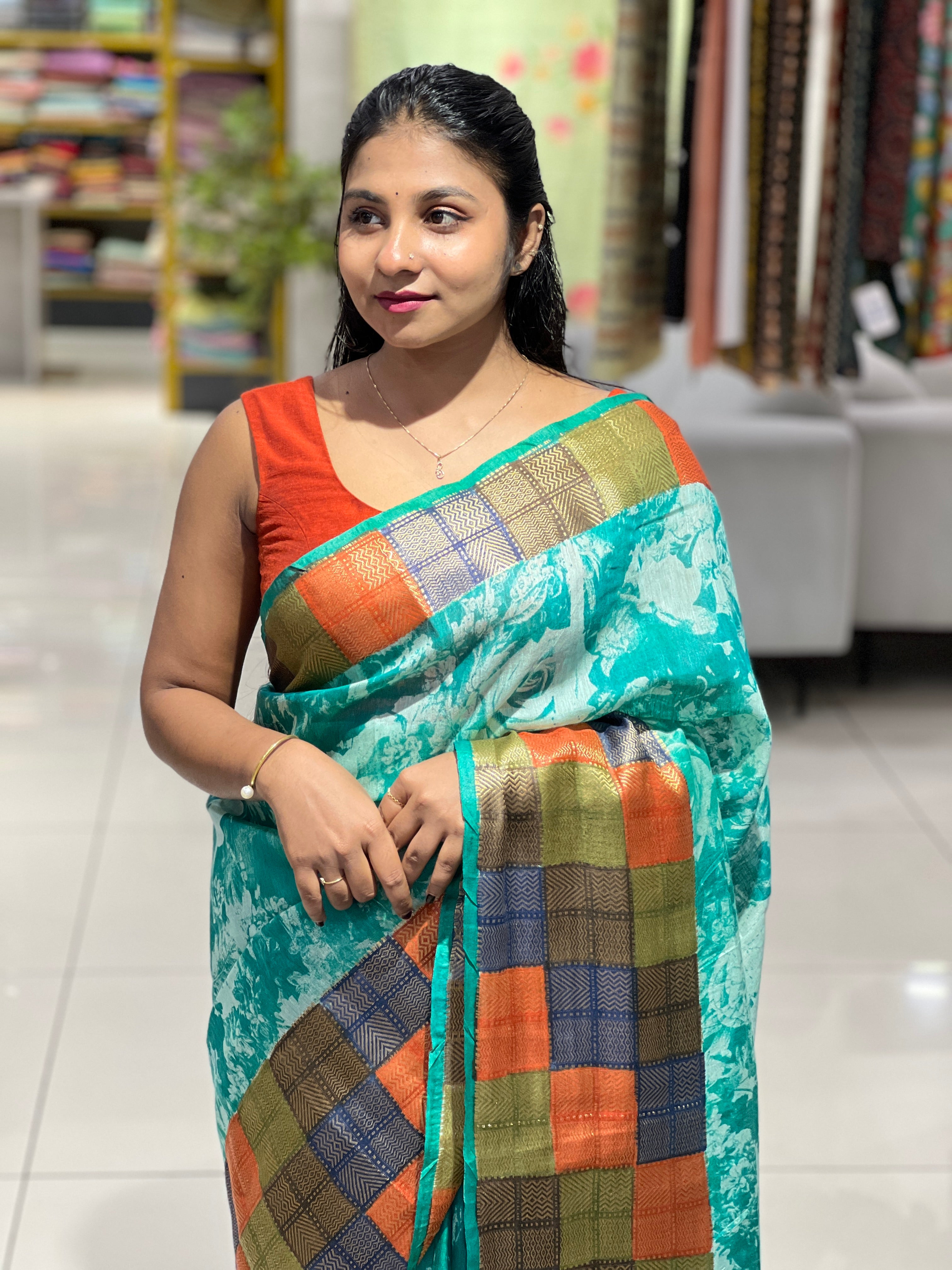 Floral Digital Printed Semi Silk Saree | SK242