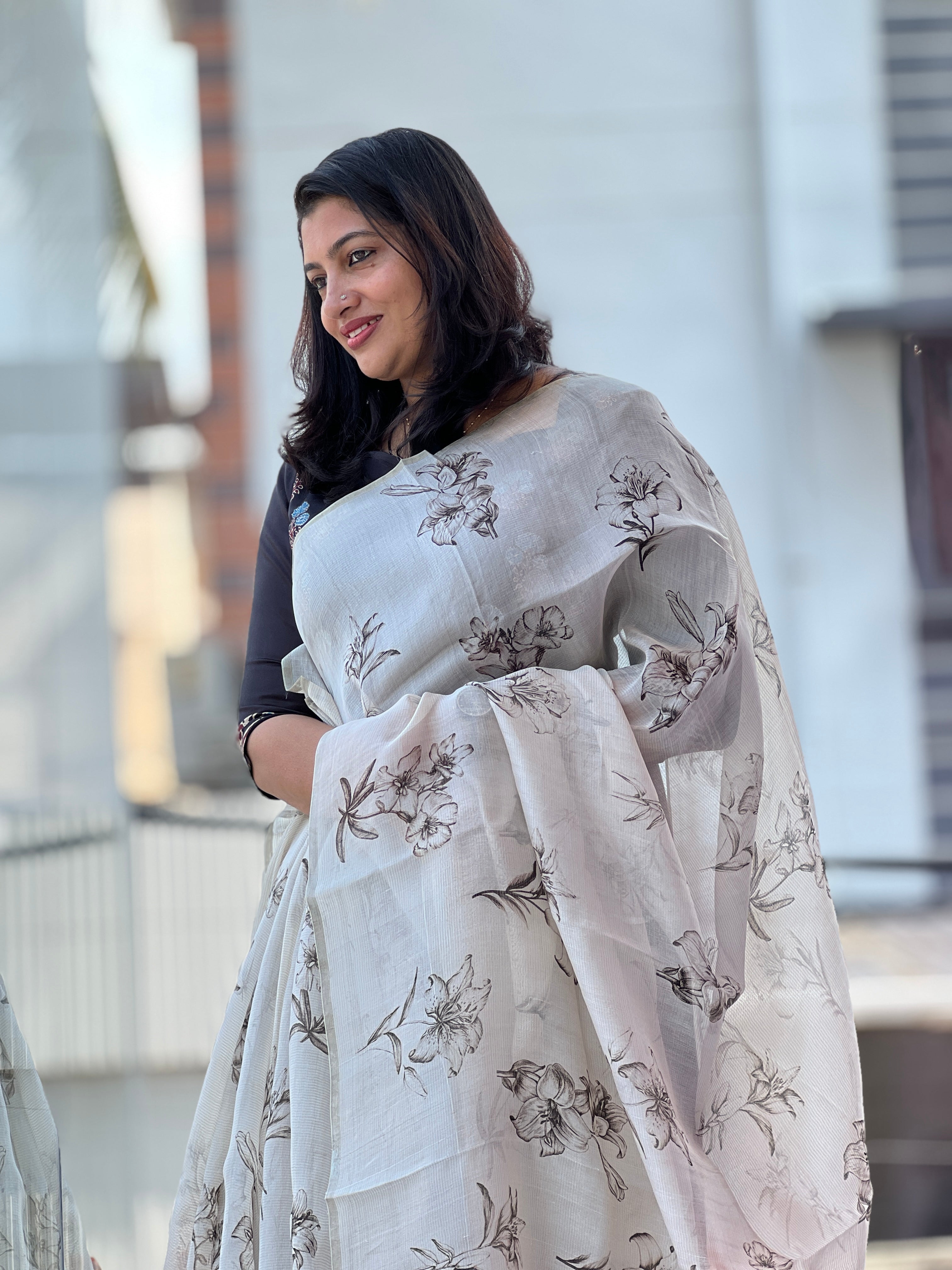 Floral Printed Tussar Tissue Saree | UVS126