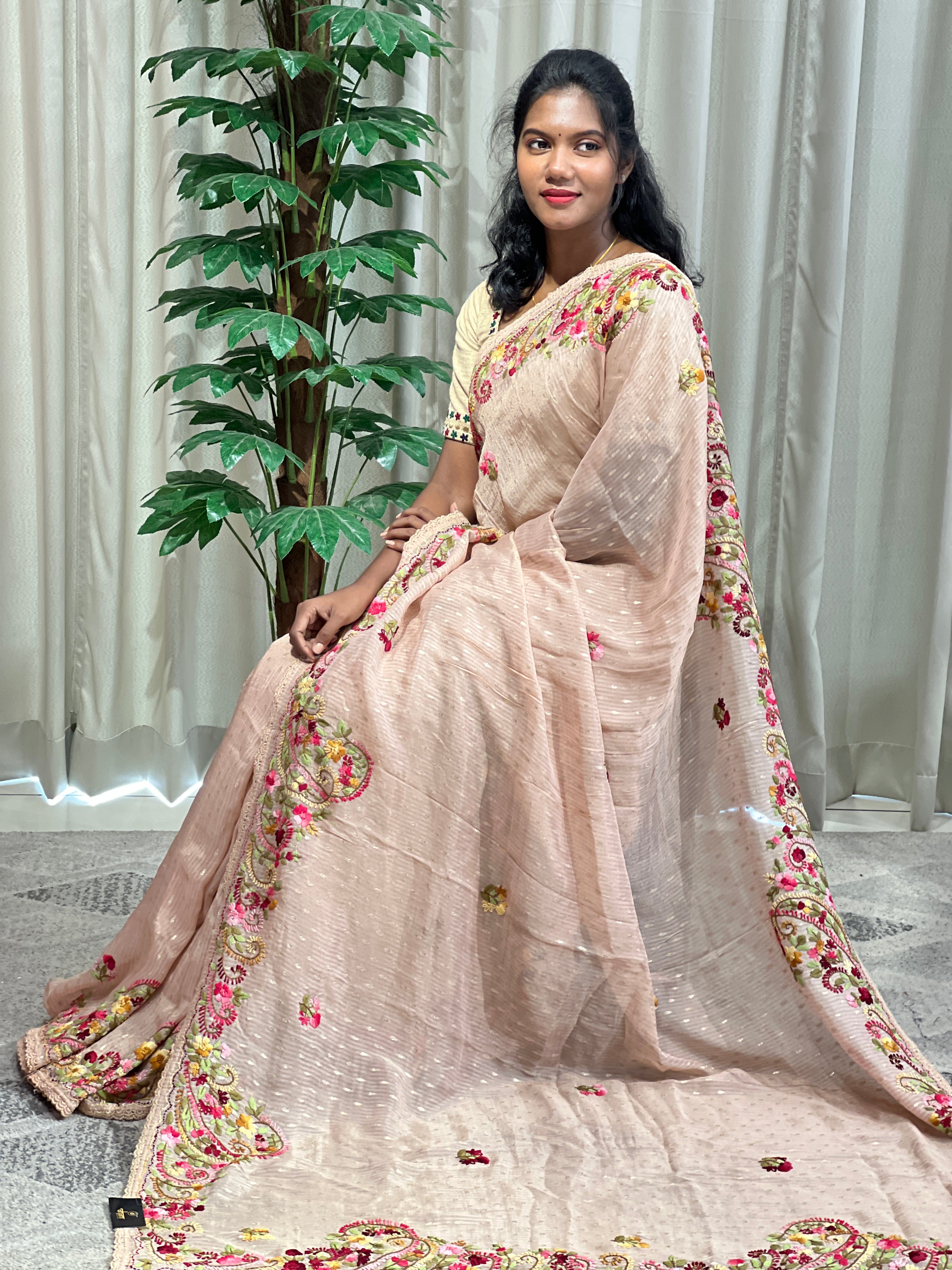 Banarasi Weaved Embroidery Pattern Tissue Saree |  ZAH117