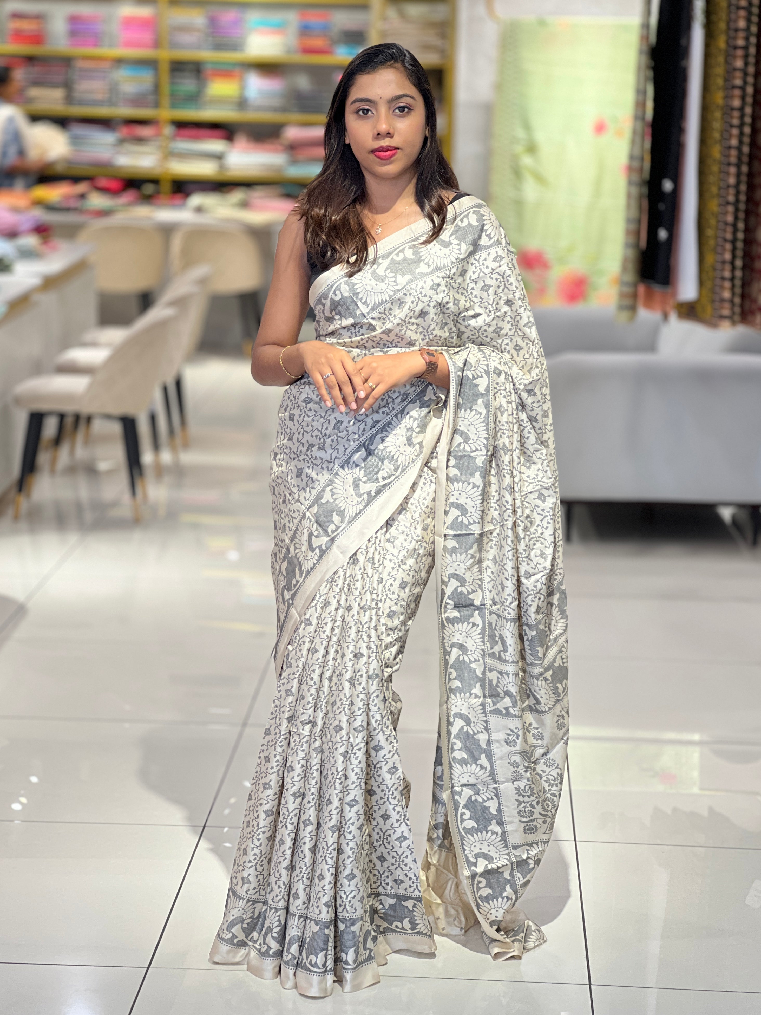 Geometrical Printed Semi Silk Saree | RMP123