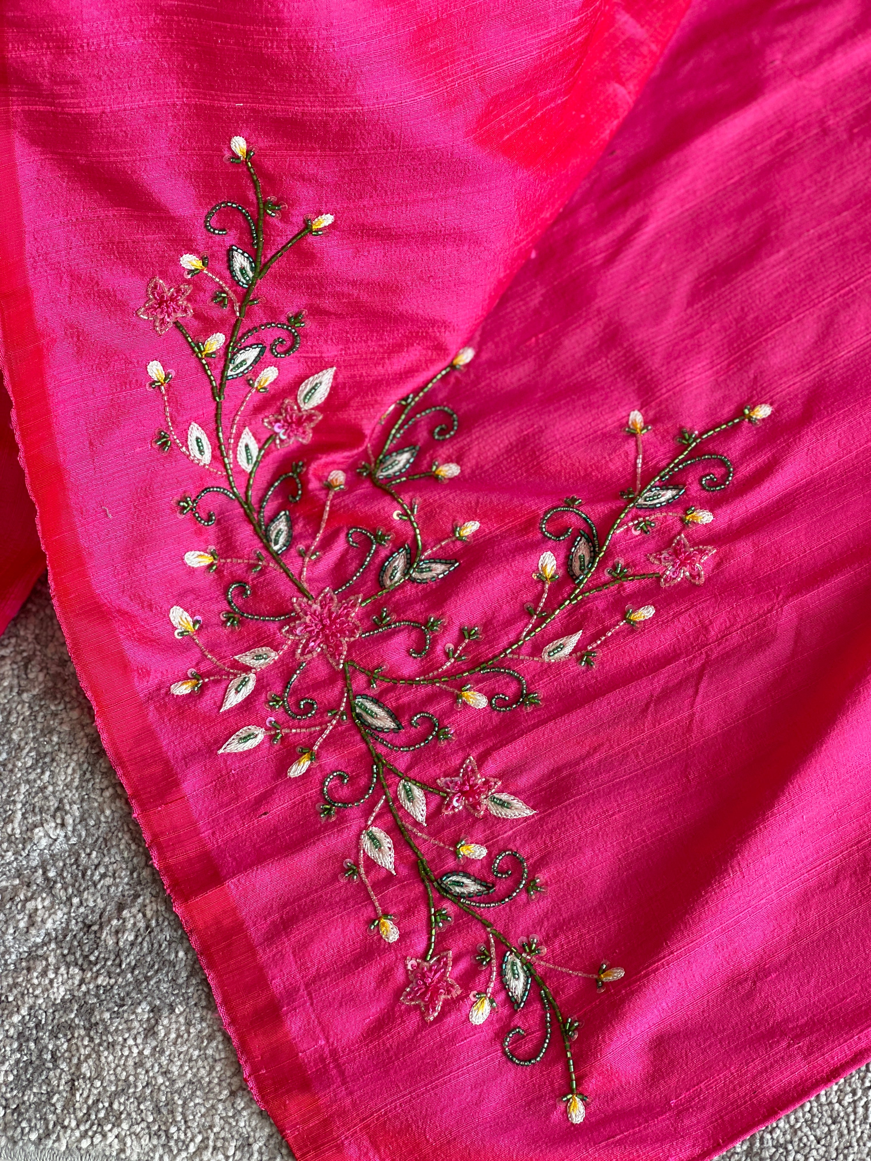 Aari Worked Hand Embroidery Raw Silk Saree | DSA128