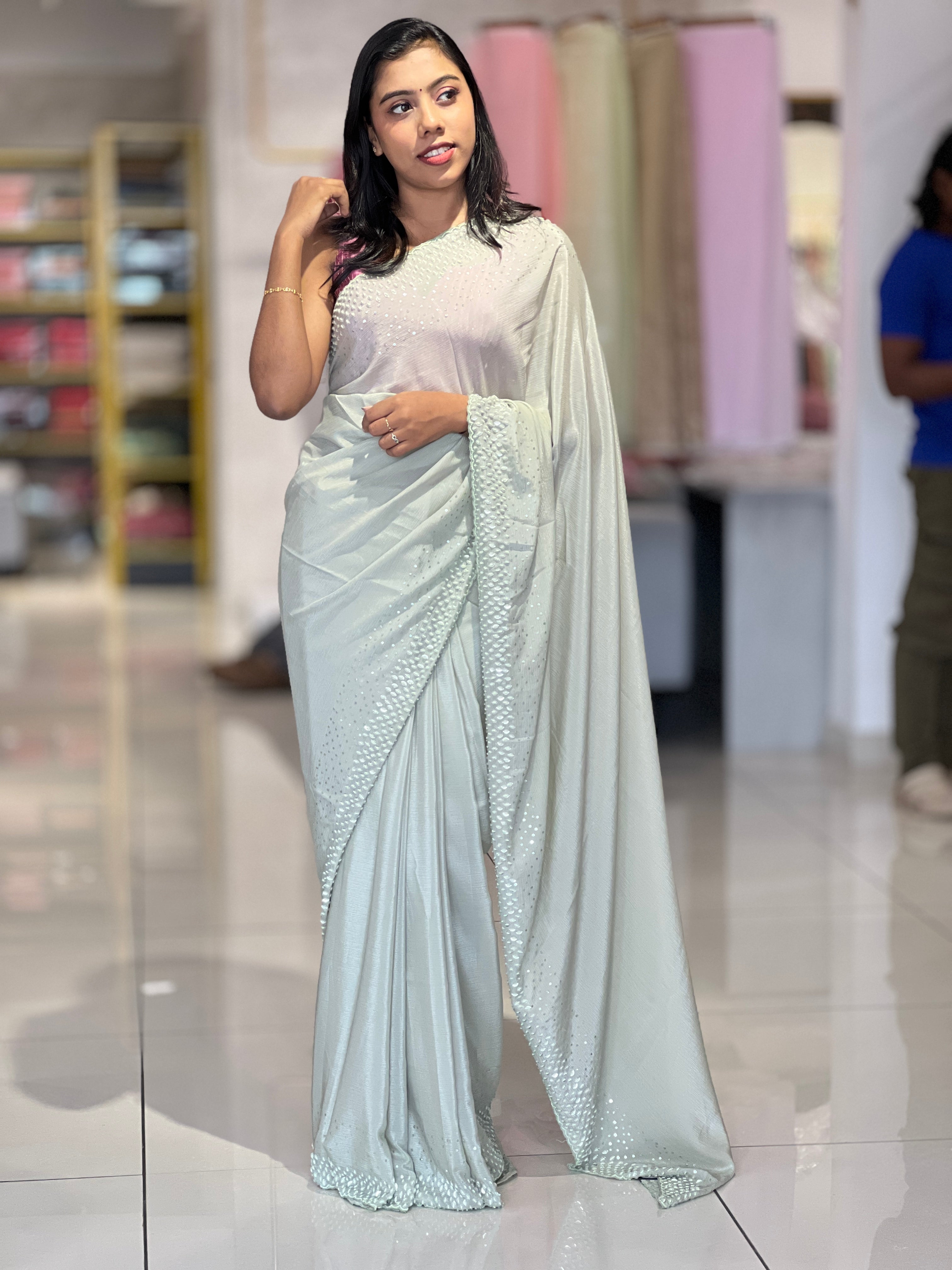 Sequence & Beads Detailed Chiffon Saree | SBP982