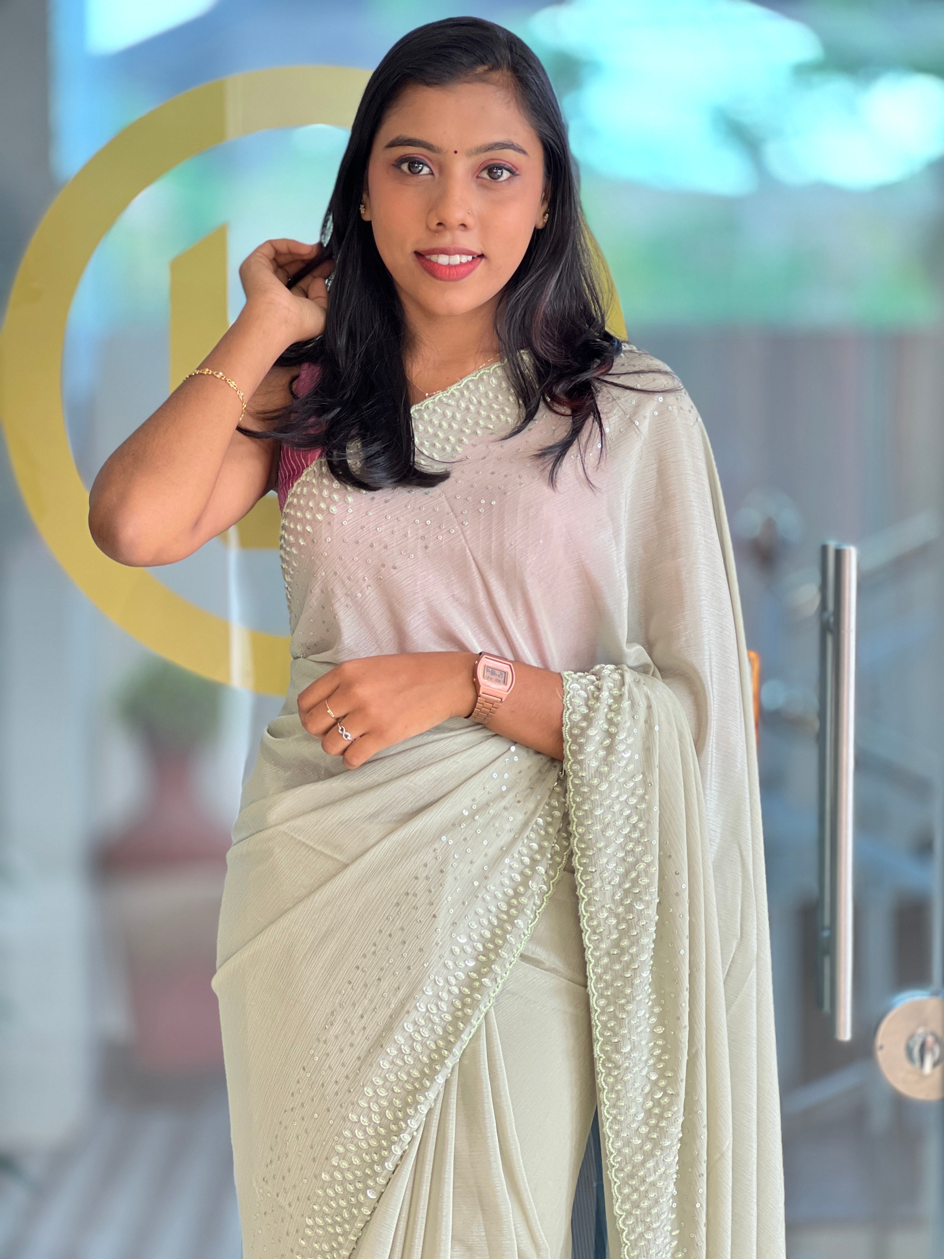 Sequence & Beads Detailed Chiffon Saree | SBP982