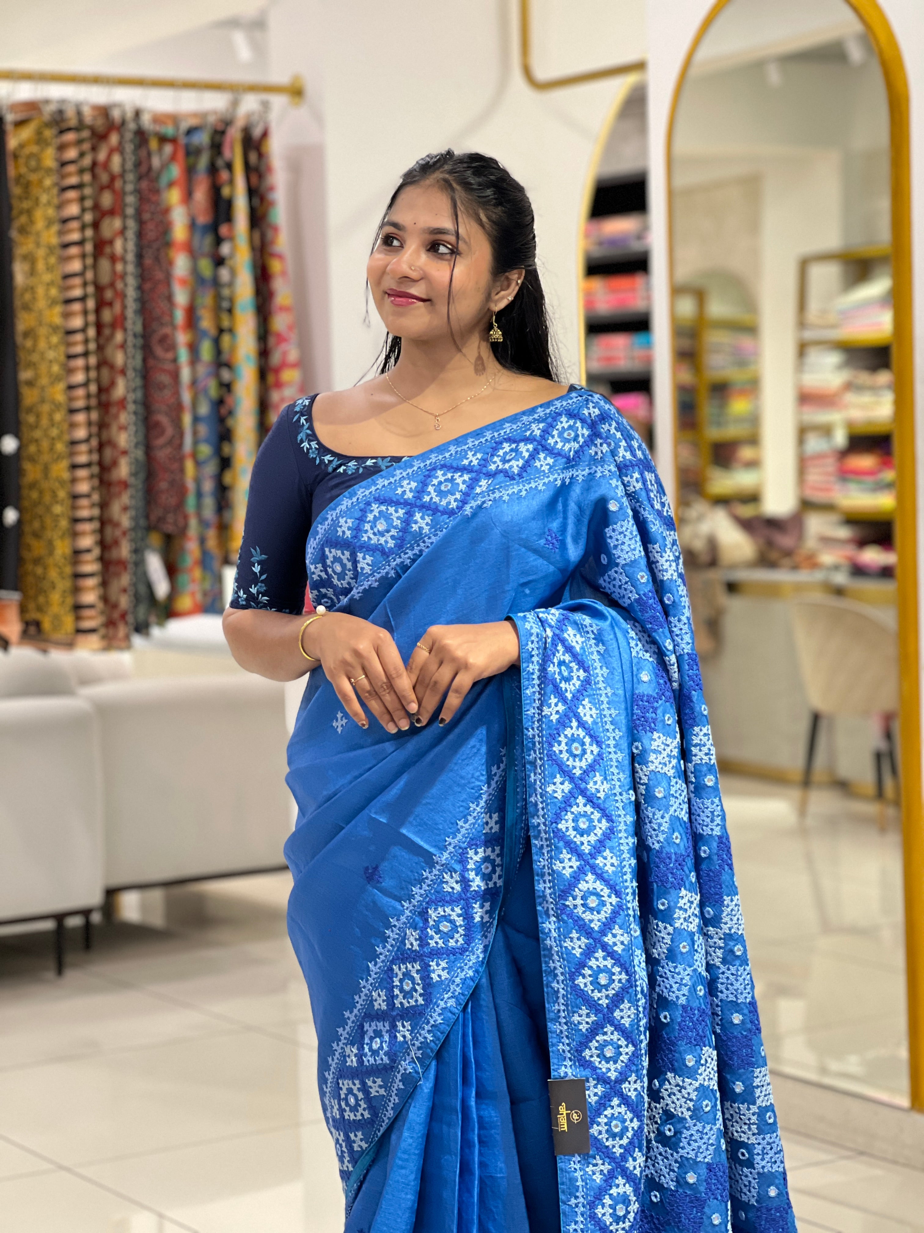 Hand Kutch Work Embroidery Detailed Tussar Saree | SBS1360