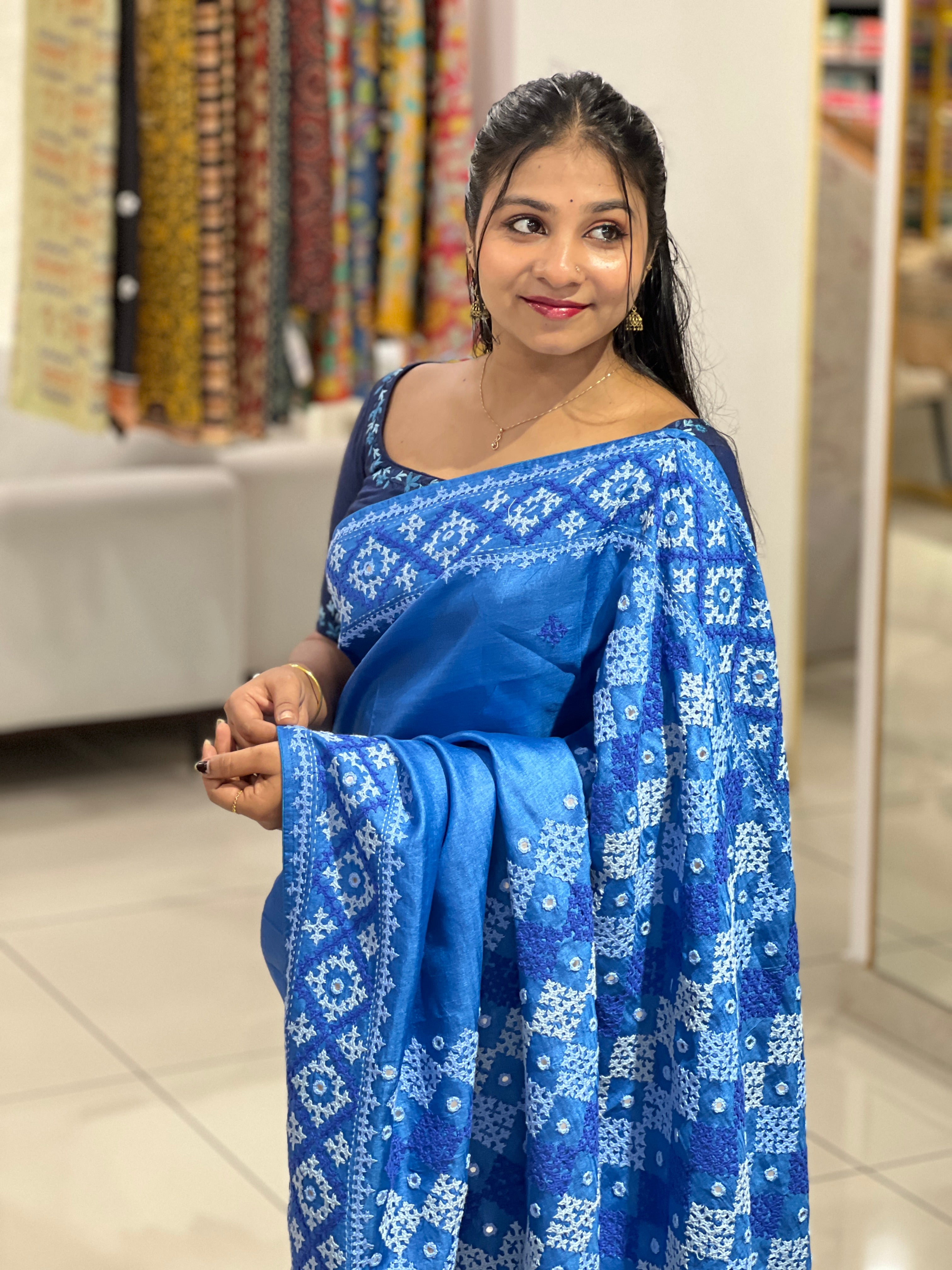 Hand Kutch Work Embroidery Detailed Tussar Saree | SBS1360