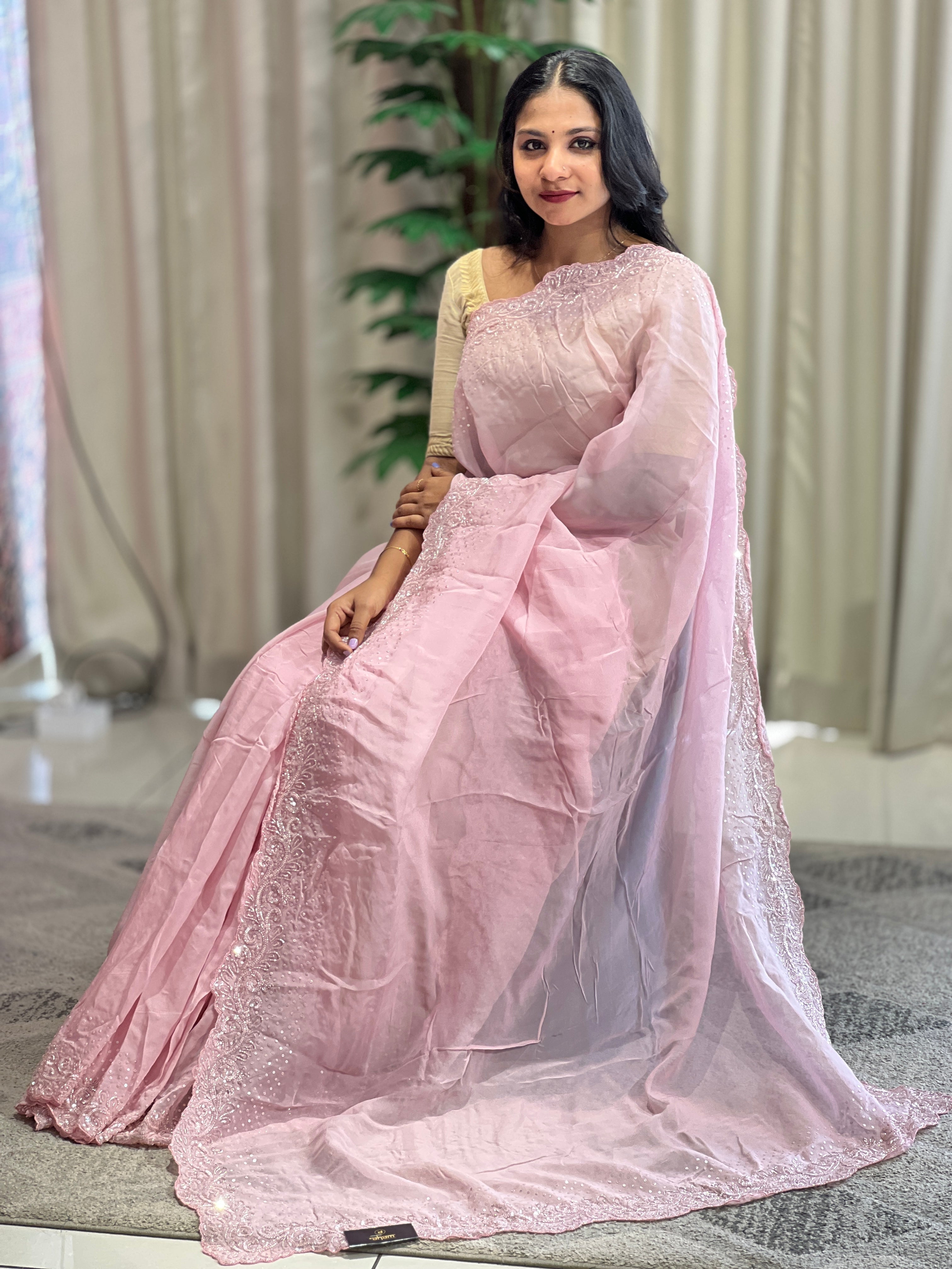 Hand Embroidery Pure Organza Saree | SBP979