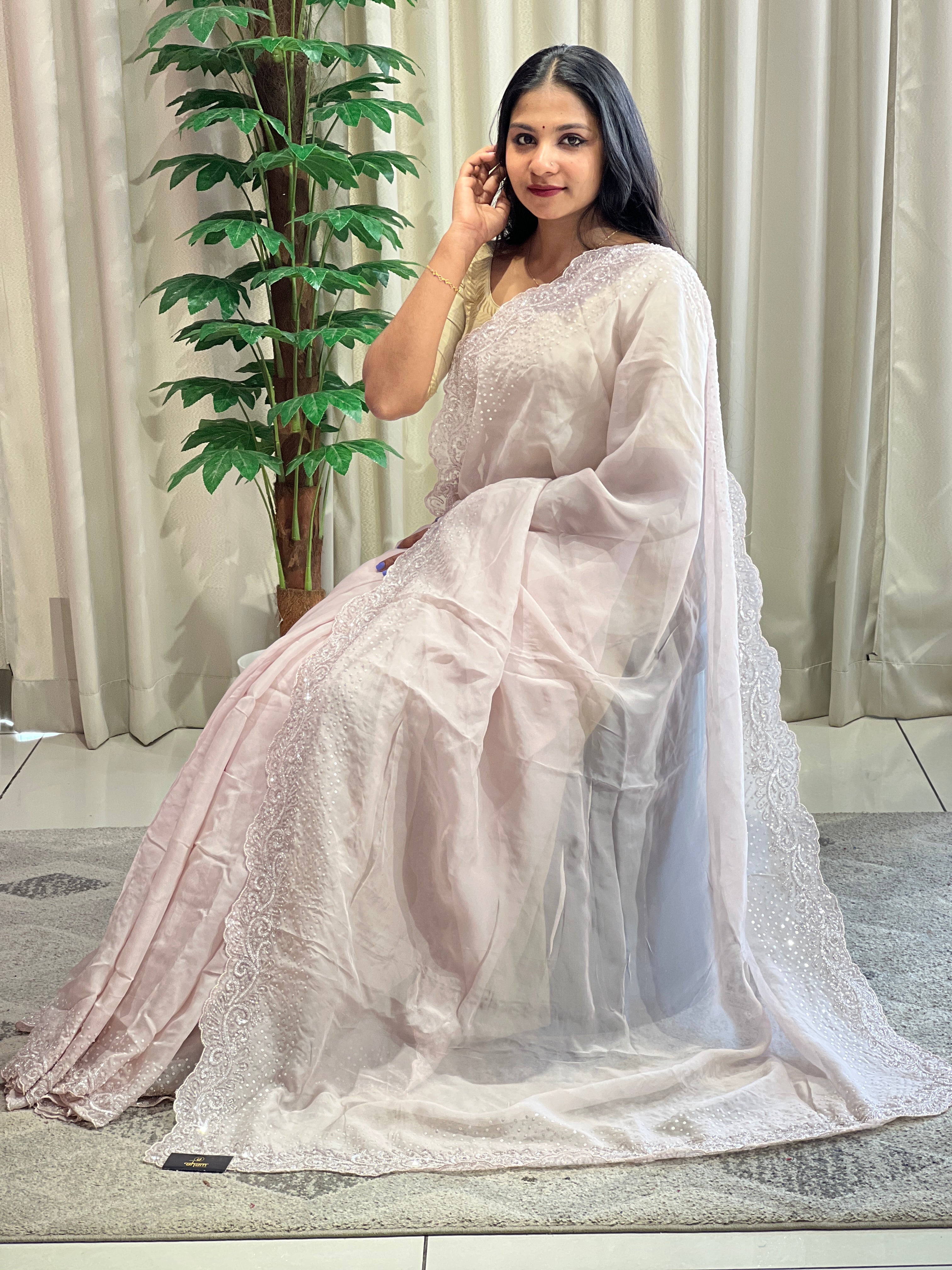 Hand Embroidery Pure Organza Saree | SBP978