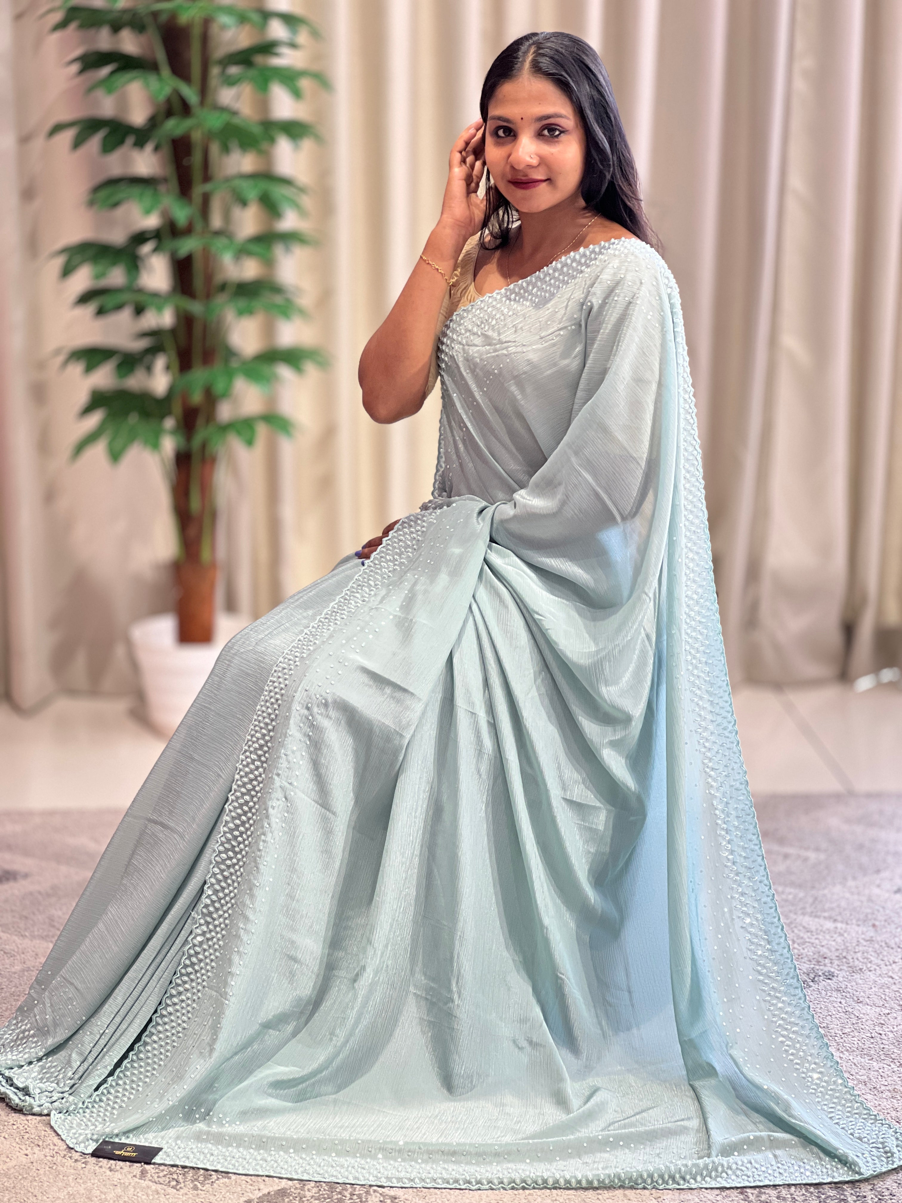 Sequence & Beads Detailed Chiffon Saree