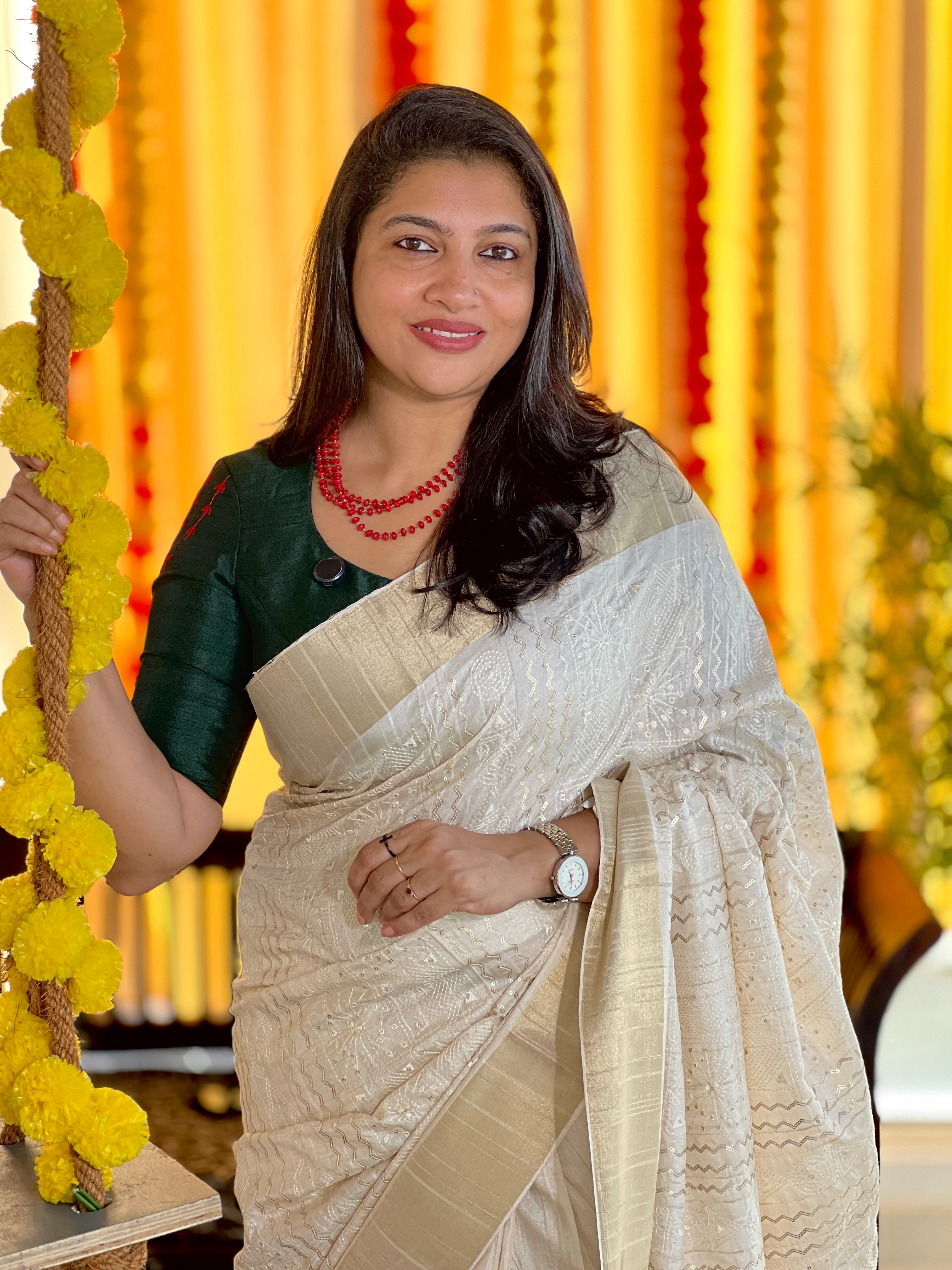 Zigzag Pattern With Sequence Detailed Semi Tussar Saree | GAR132