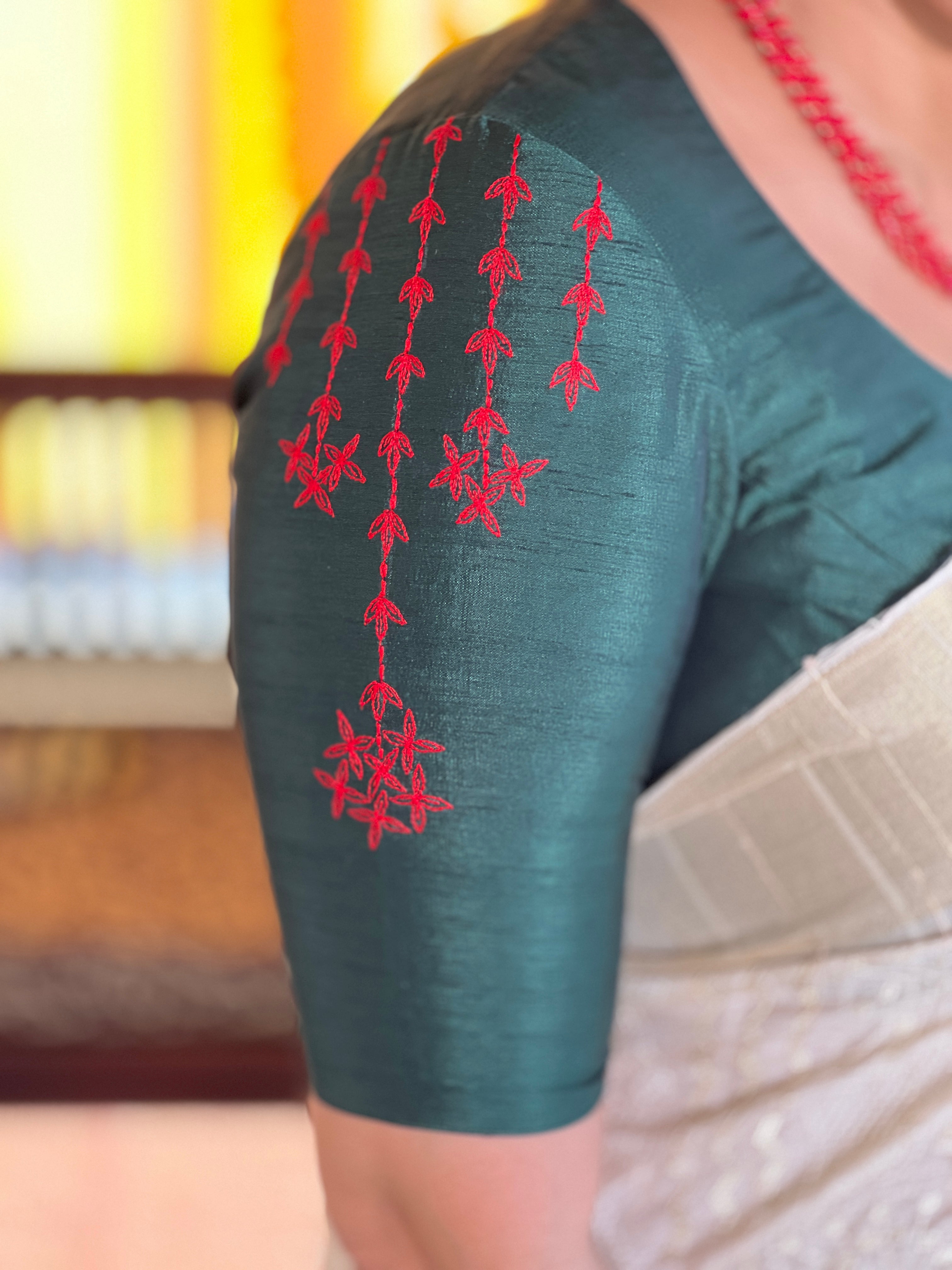 Floral Machine Embroidery Detailed Semi Silk Blouse Material | BM210