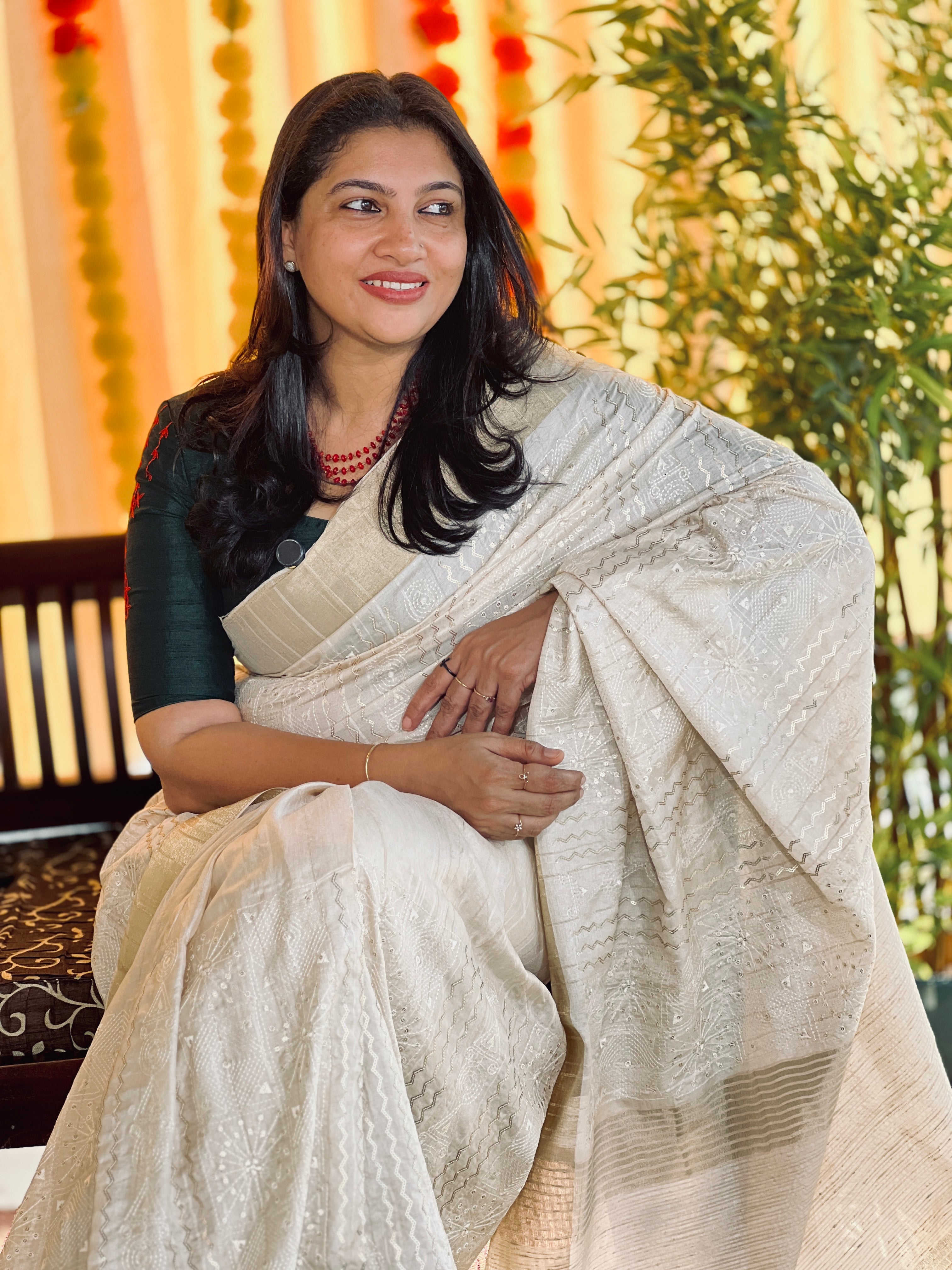 Zigzag Pattern With Sequence Detailed Semi Tussar Saree | GAR132