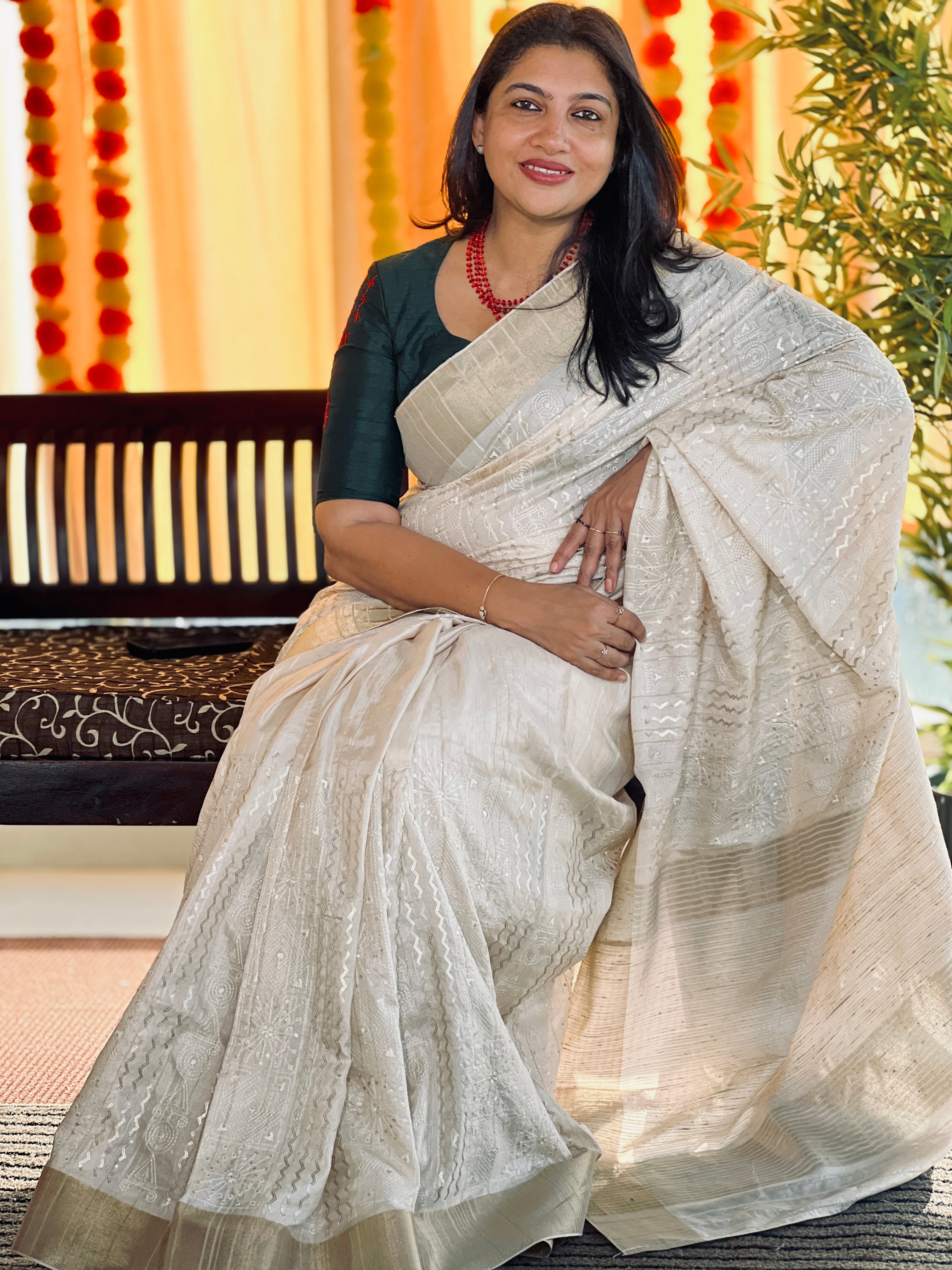 Zigzag Pattern With Sequence Detailed Semi Tussar Saree | GAR132