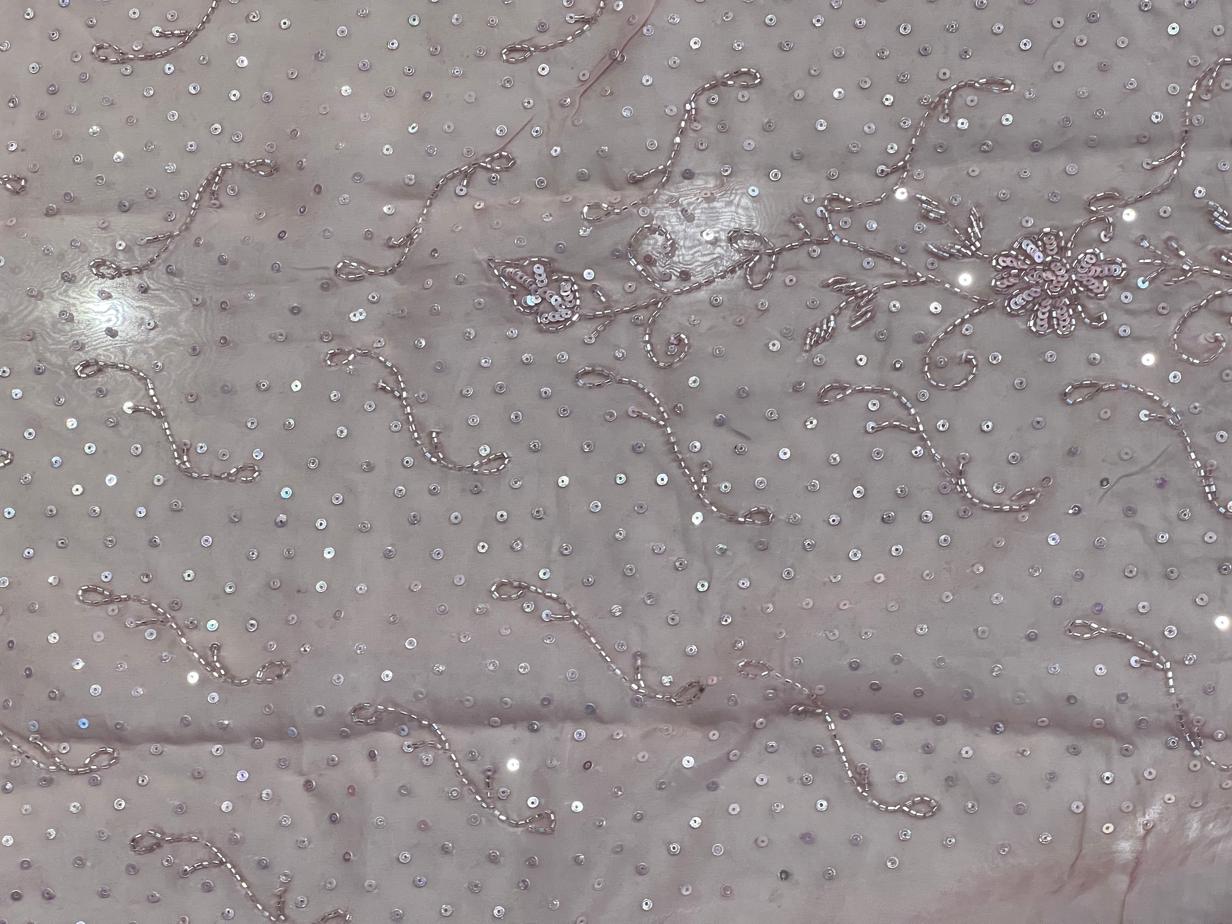 Sequence & Cut Beads Embroidered Organza Saree  | SBP972