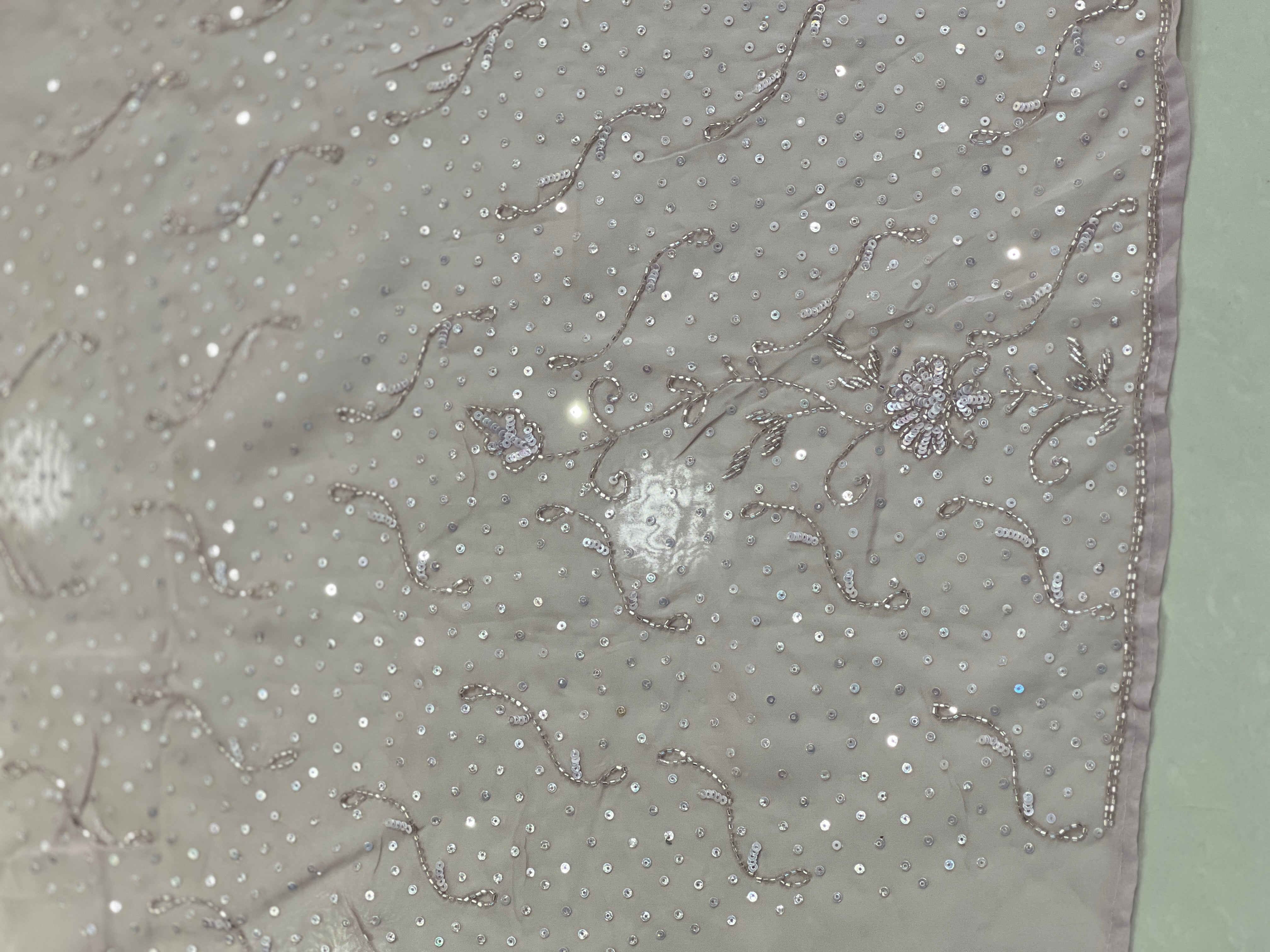 Sequence & Cut Beads Embroidered Organza Saree  | SBP973