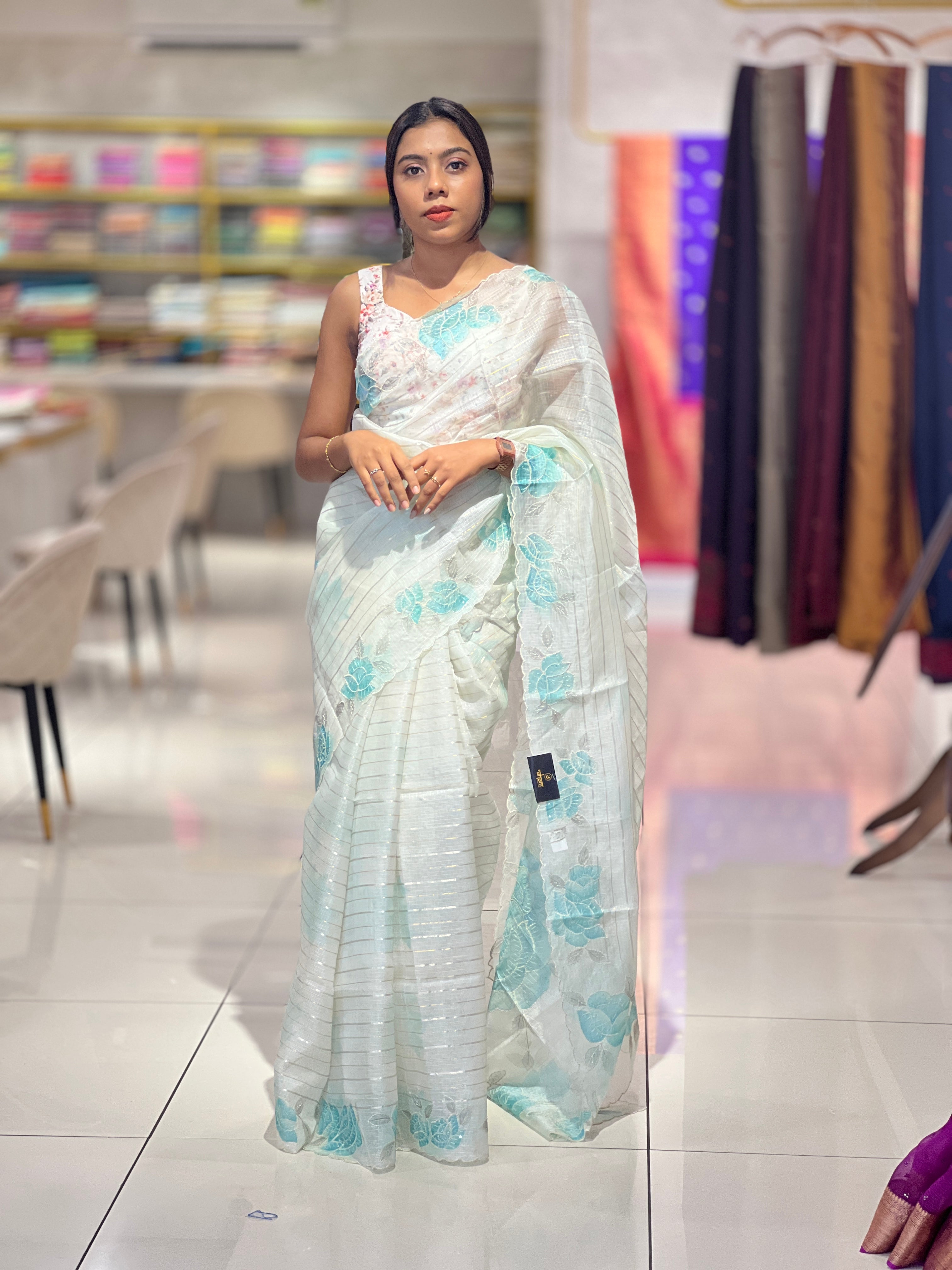 Zari Stripe With Floral Paint Detailed Silky Kota Saree | SBS1351