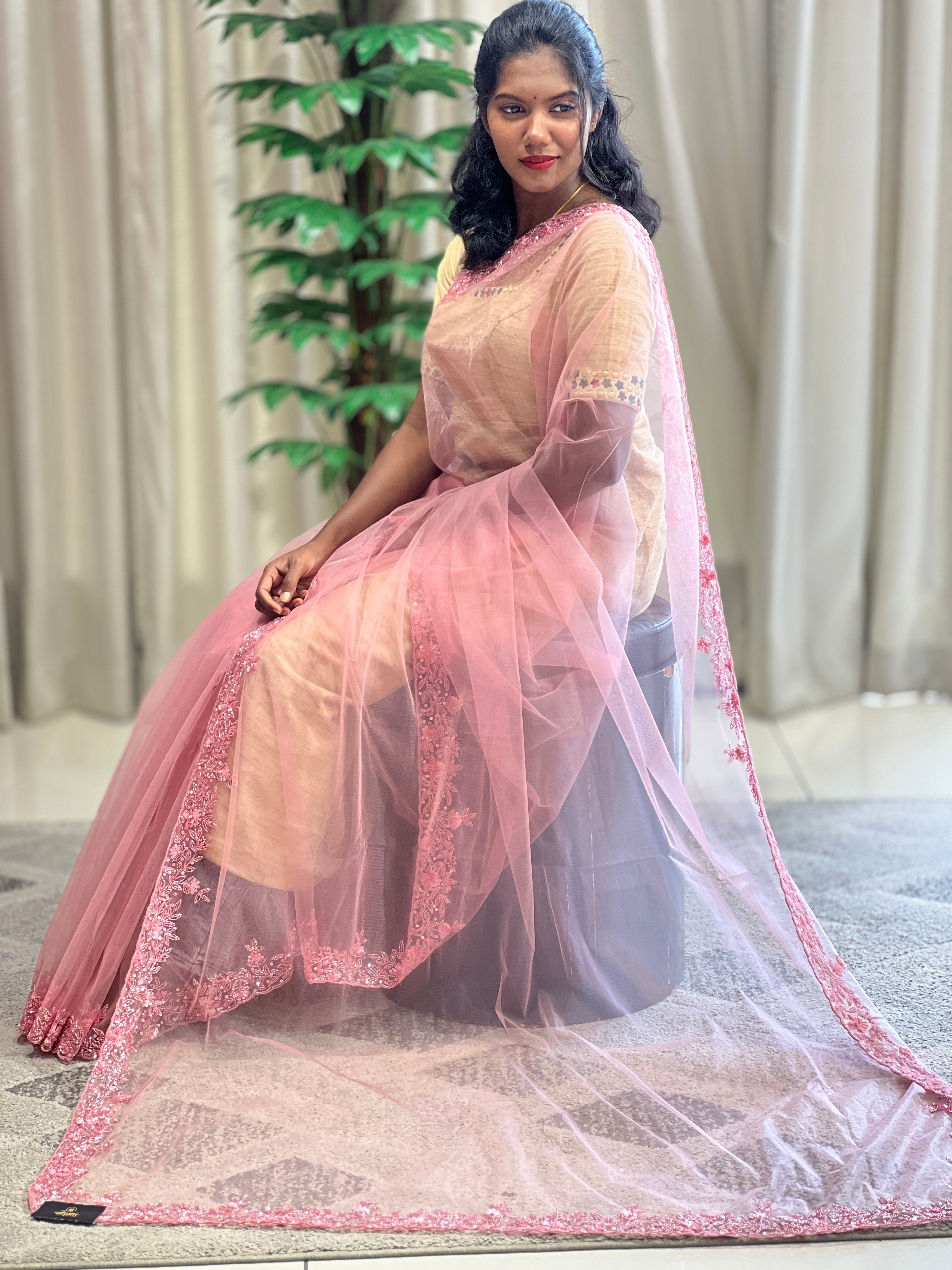 Sequence & Beads Embroidered Net Saree | SBP967