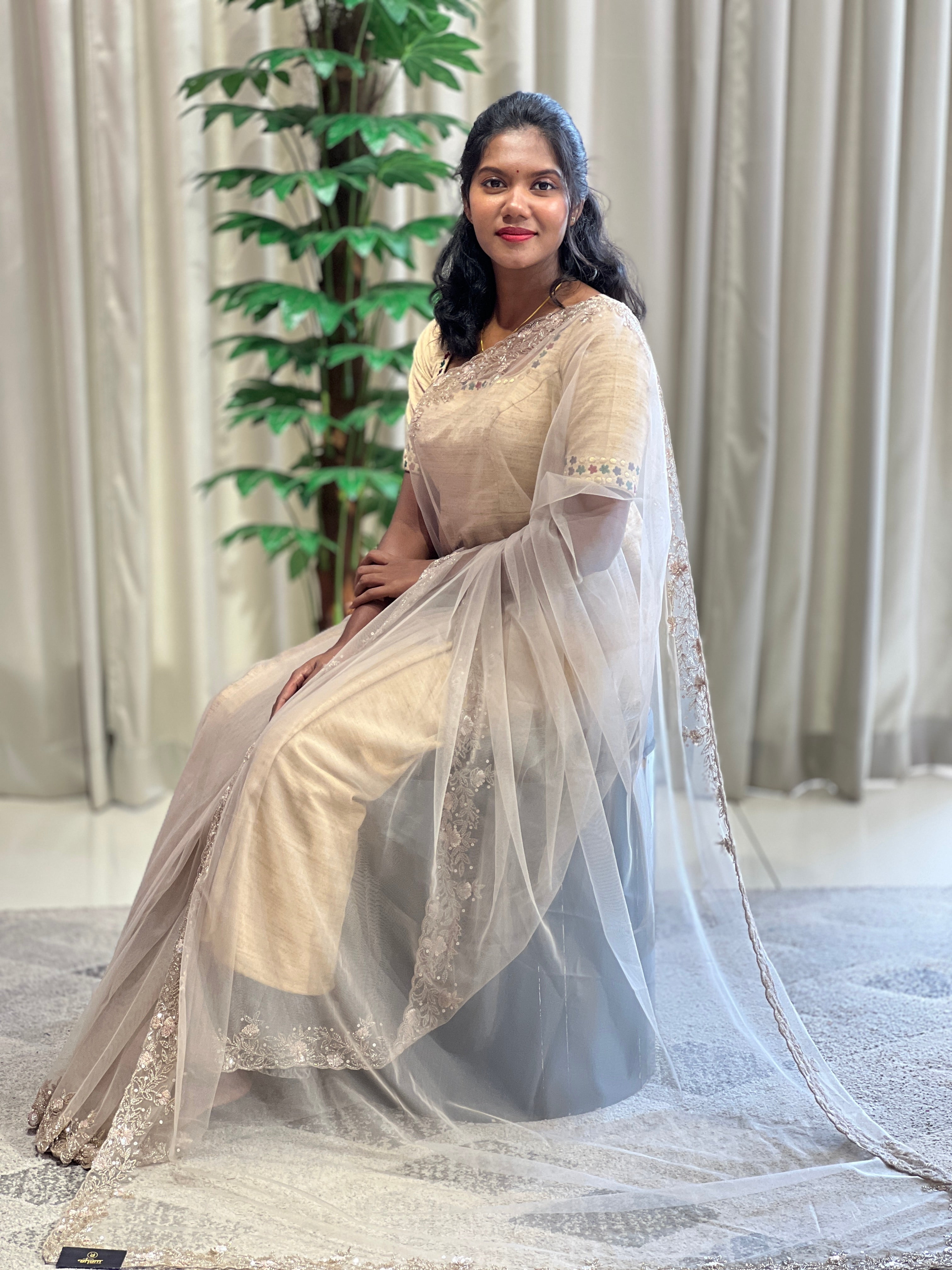 Sequence & Beads Embroidered Net Saree | SBP968