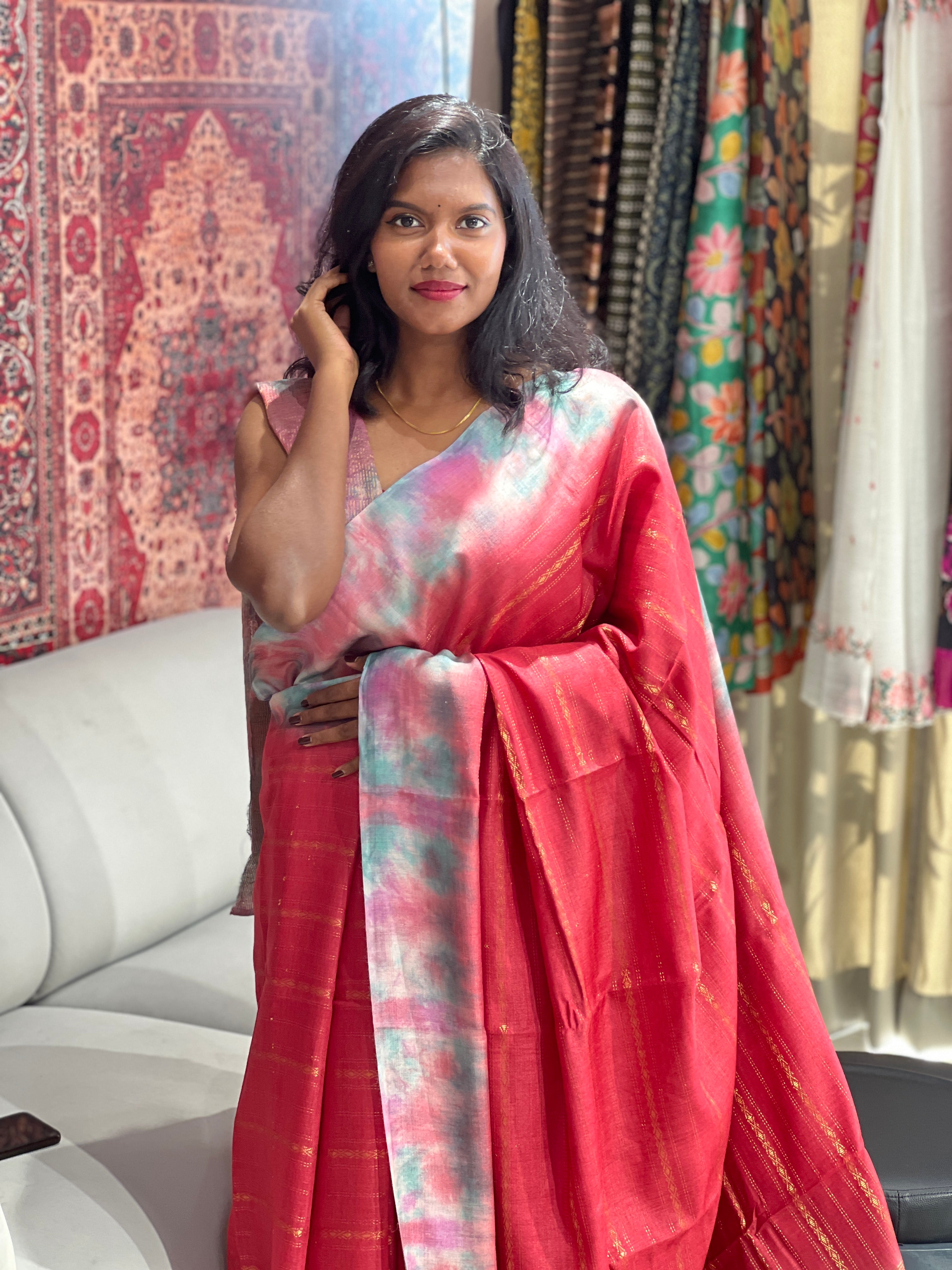 Tie & Dye & Zari Detailed Muga Tussar Saree | HS1274