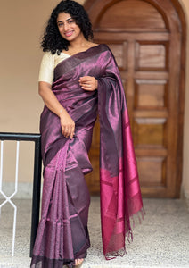 Diagonal Pattern Zari Weaved Cotton Silk Saree | RJT116