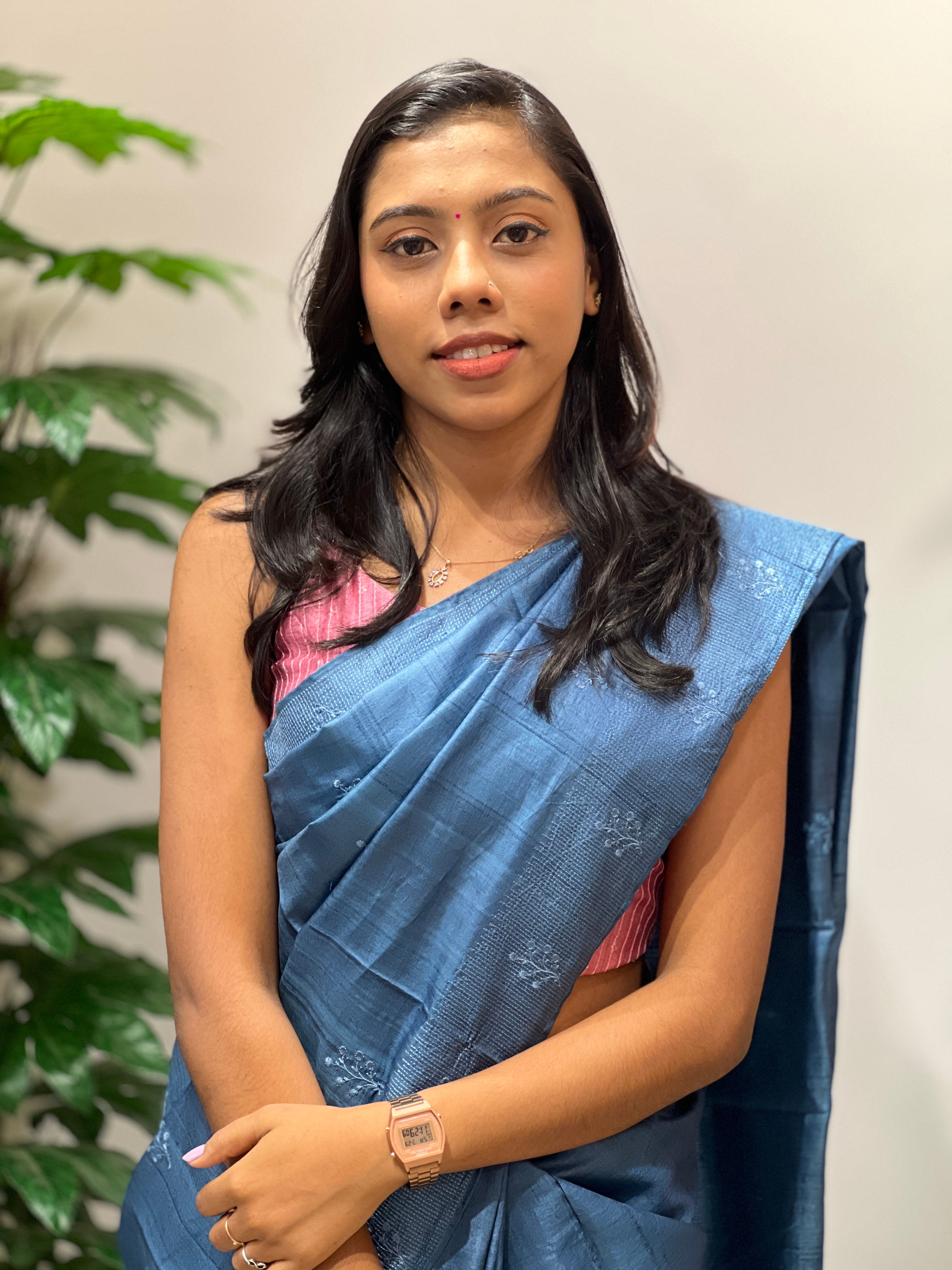 Floral Embroidery Detailed Tussar Saree | SBP654