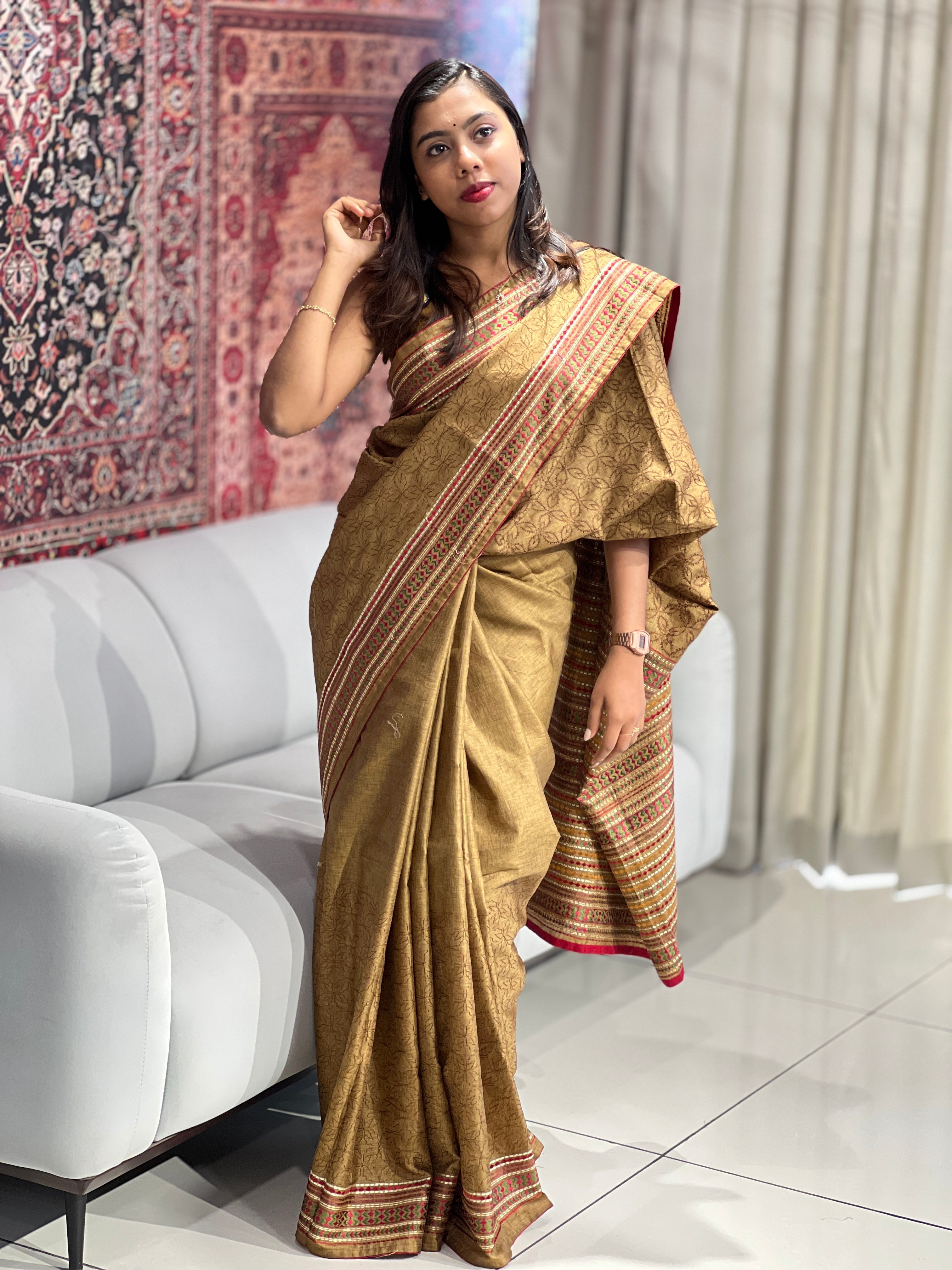 Machine Embroidery Detailed Semi Silk Saree  | SUN465