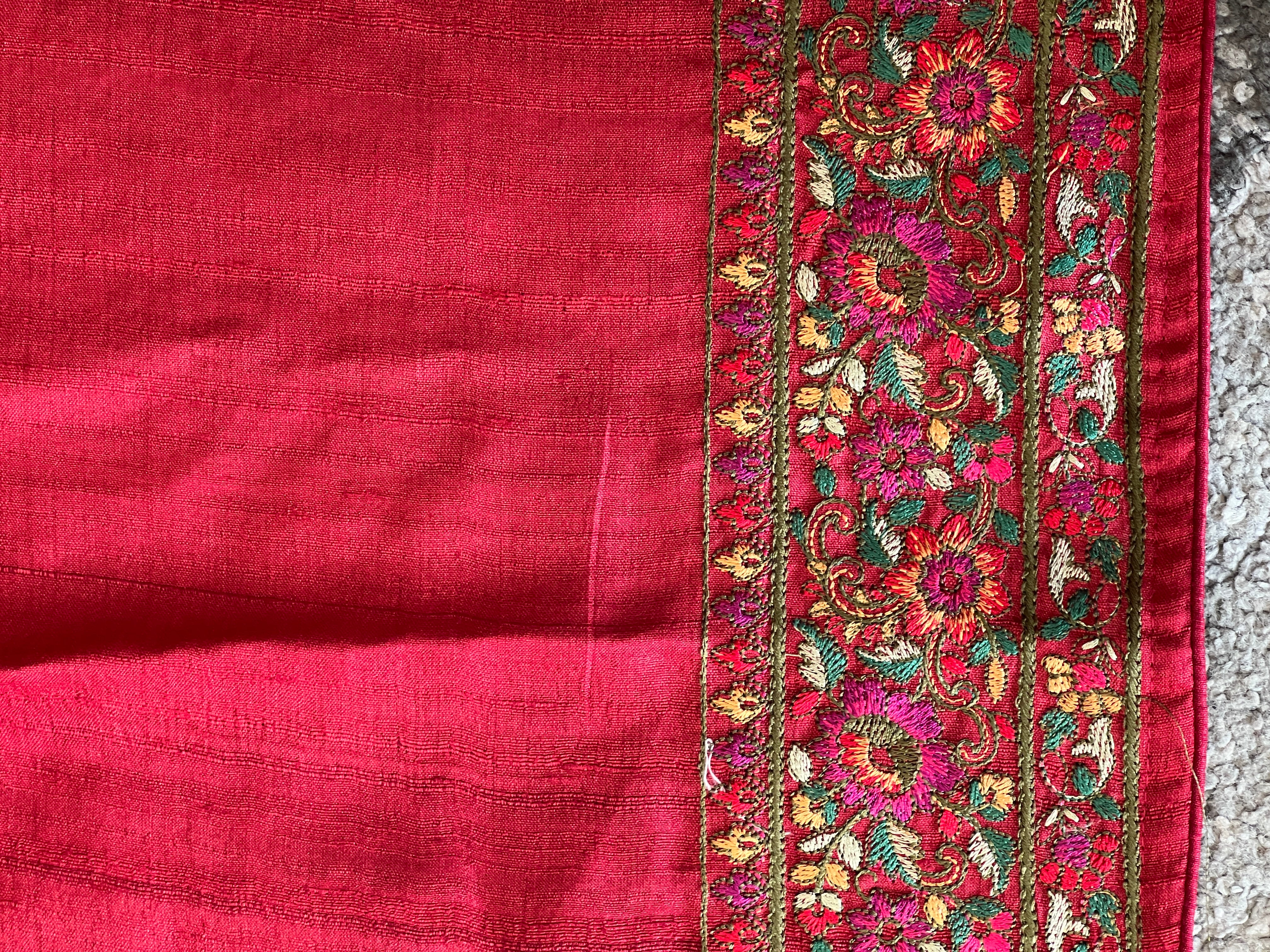 Multi-Color Thread Embroidery Pure Tussar Saree | SBS1242