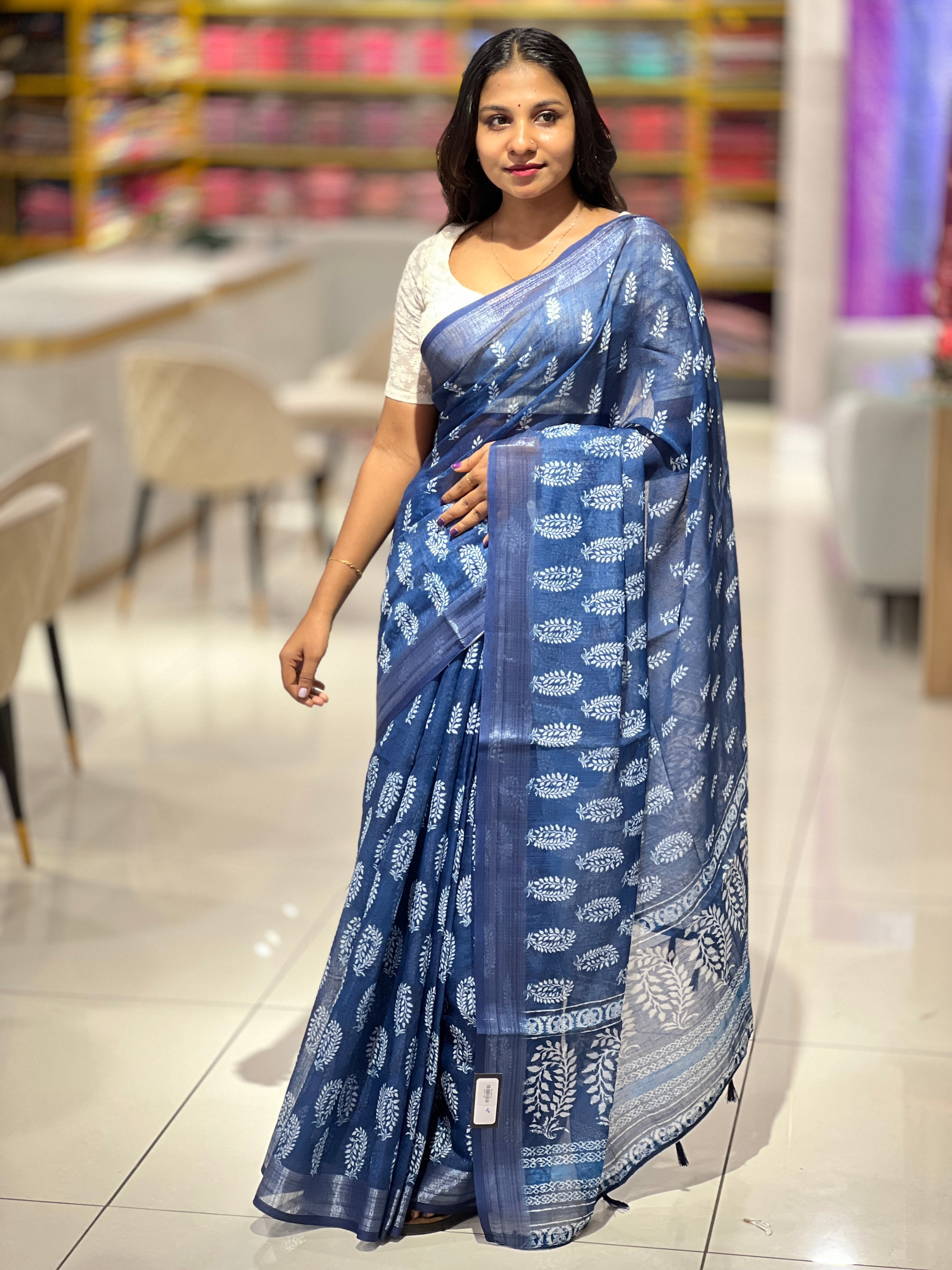 Printed Pattern Linen Finish Saree | BLD1196