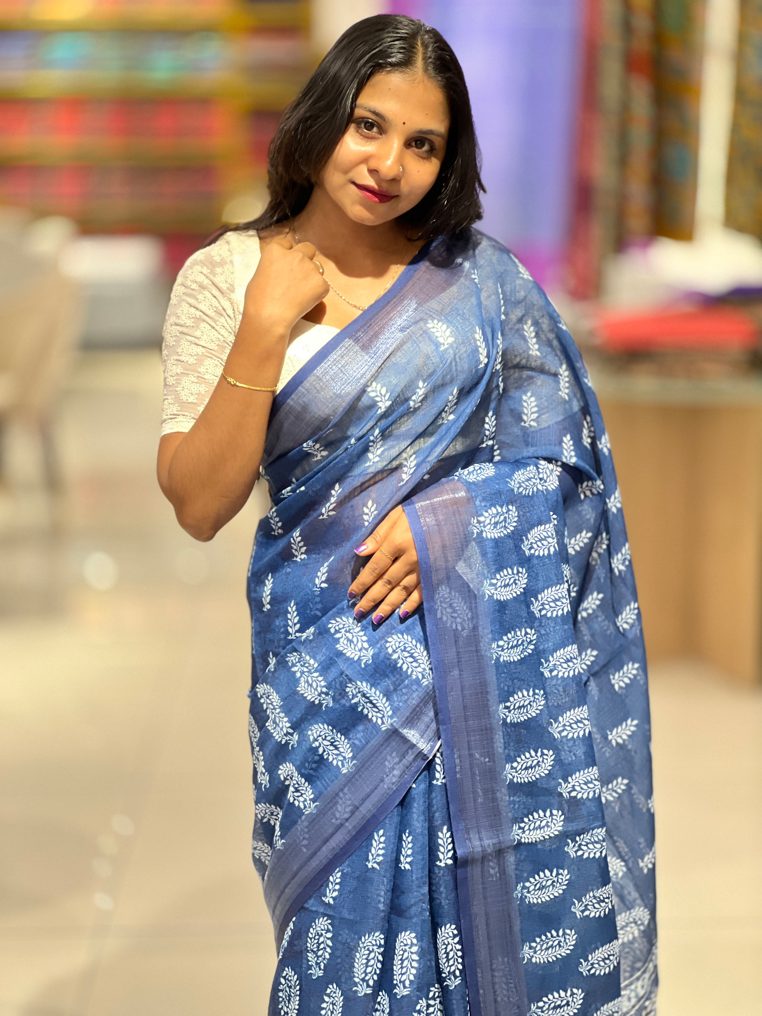 Printed Pattern Linen Finish Saree | BLD1196