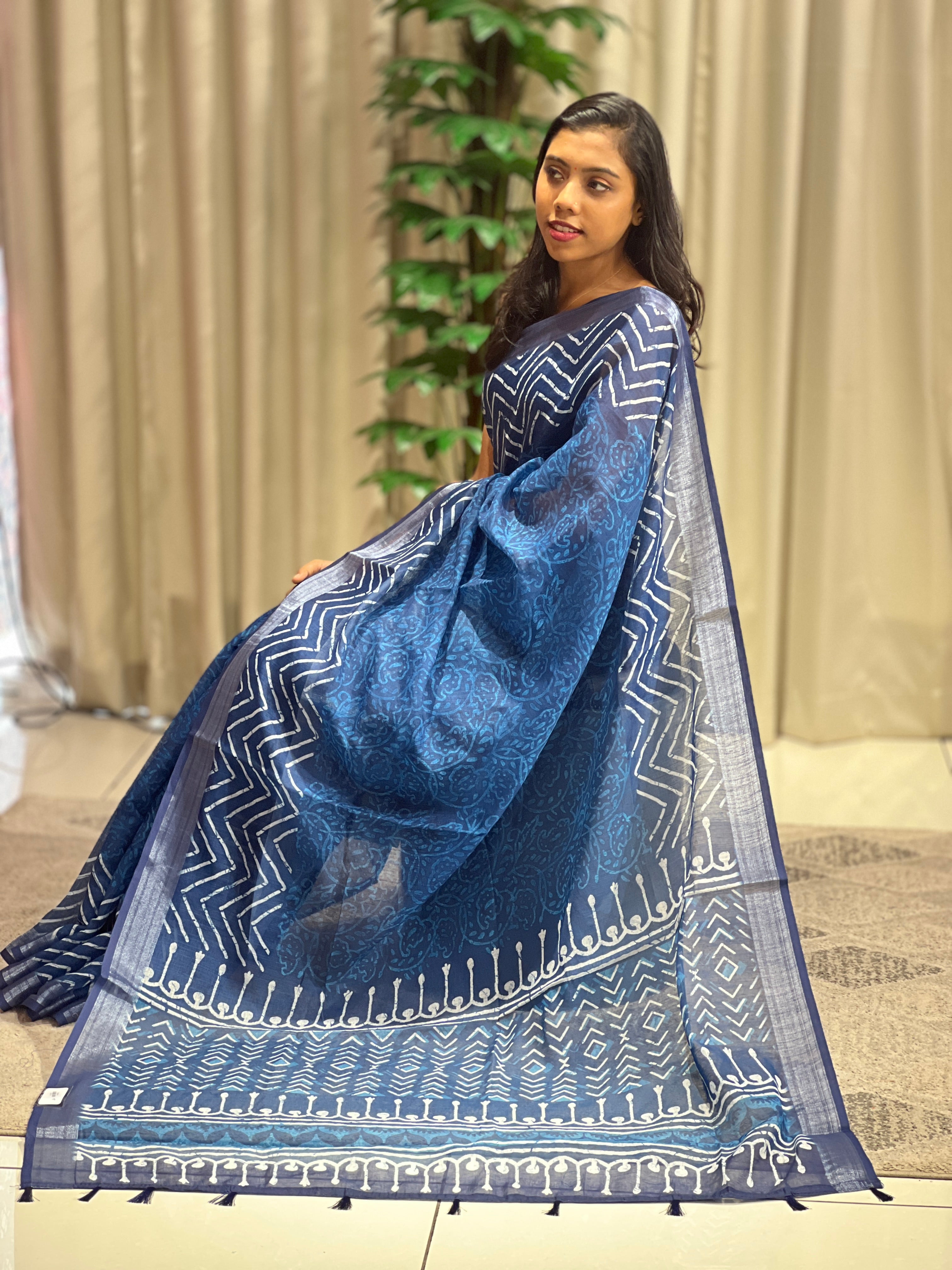 Printed Pattern Linen Finish Saree | BLD1195