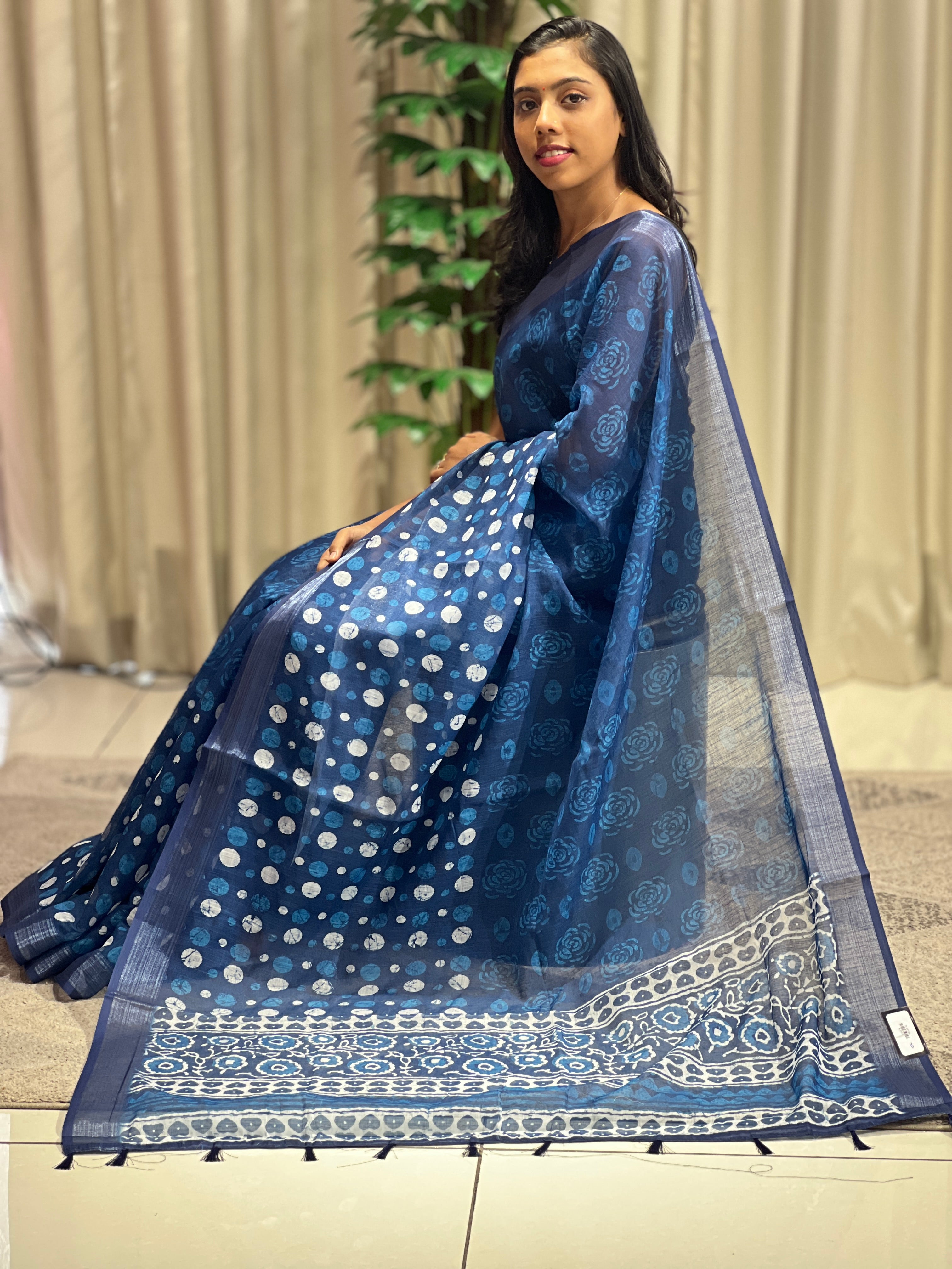 Printed Pattern Linen Finish Saree | BLD1203