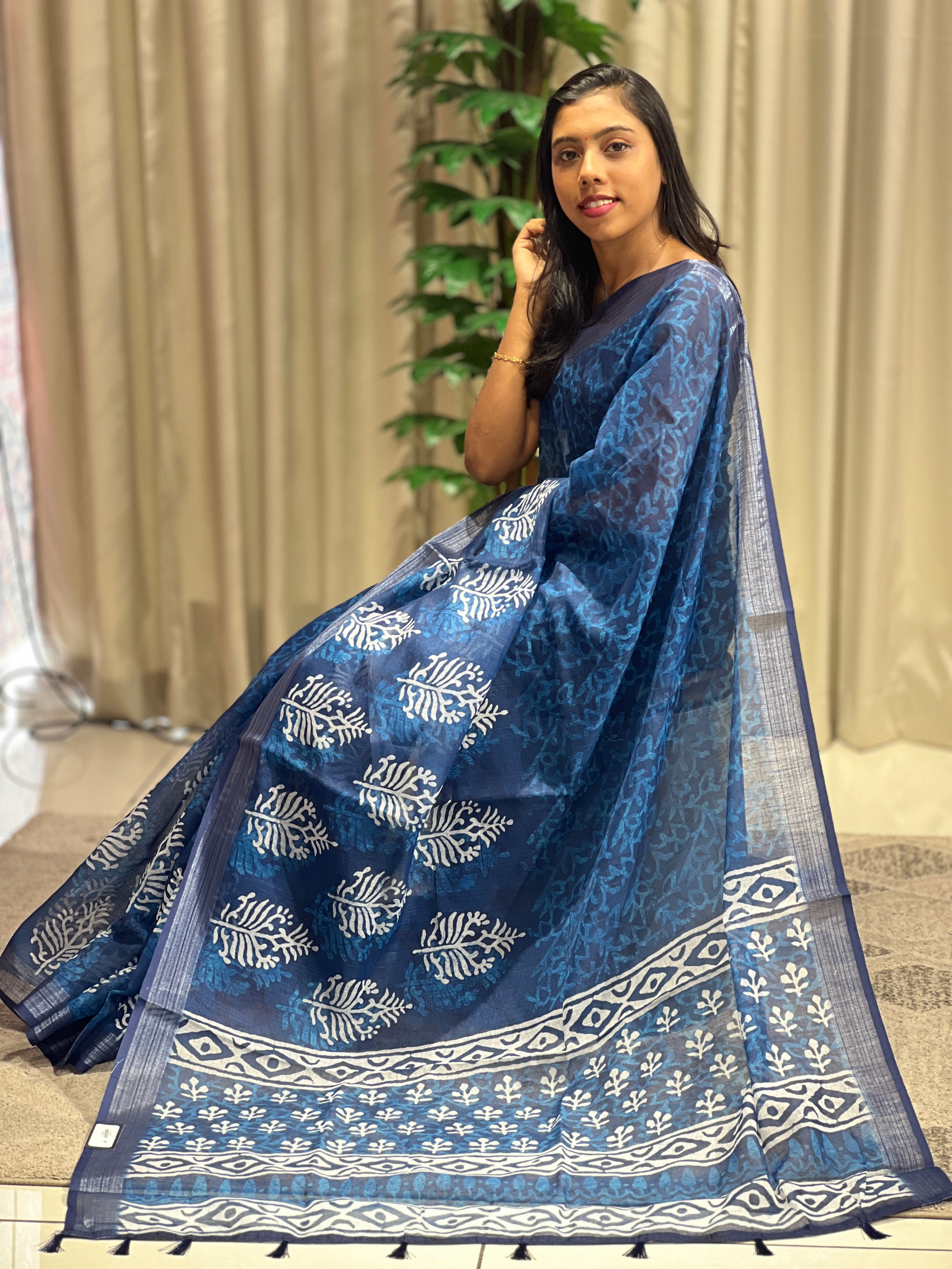 Printed Pattern Linen Finish Saree | BLD1201