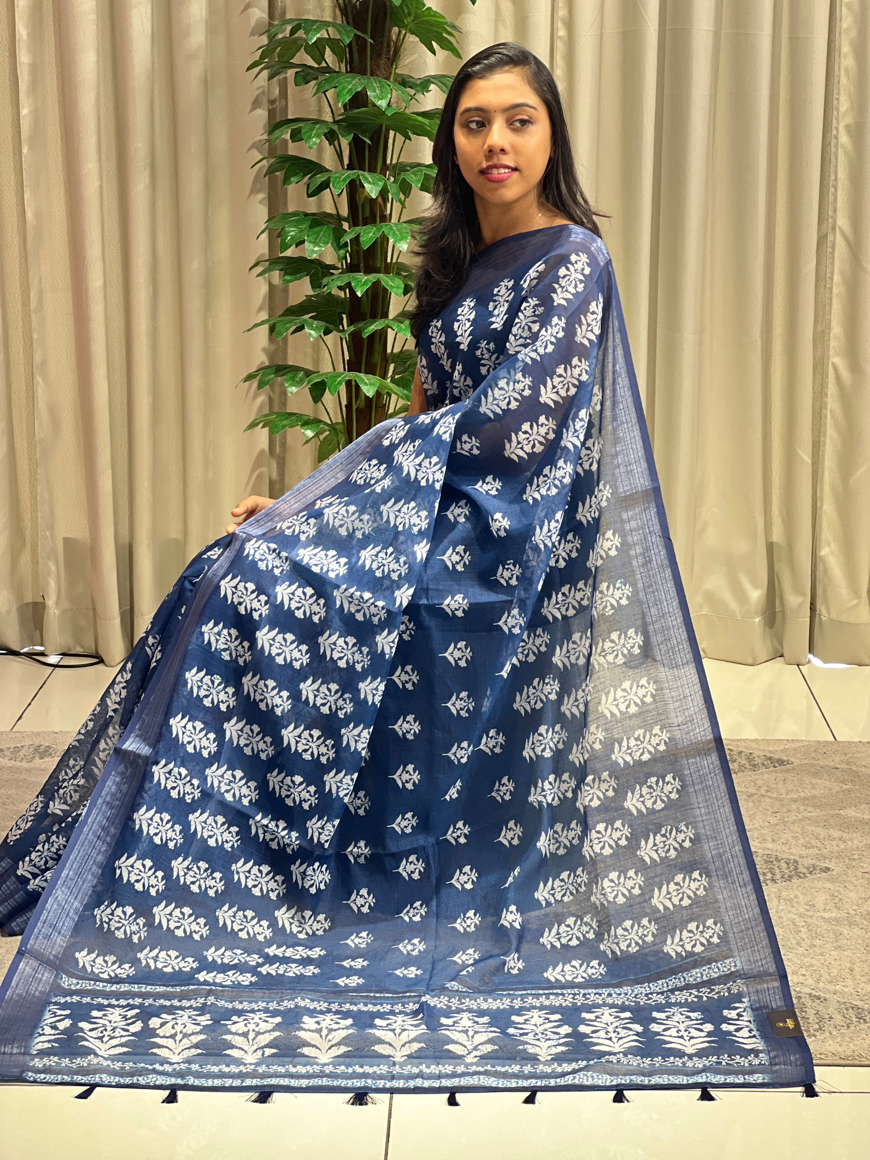Printed Pattern Linen Finish Saree | BLD1202