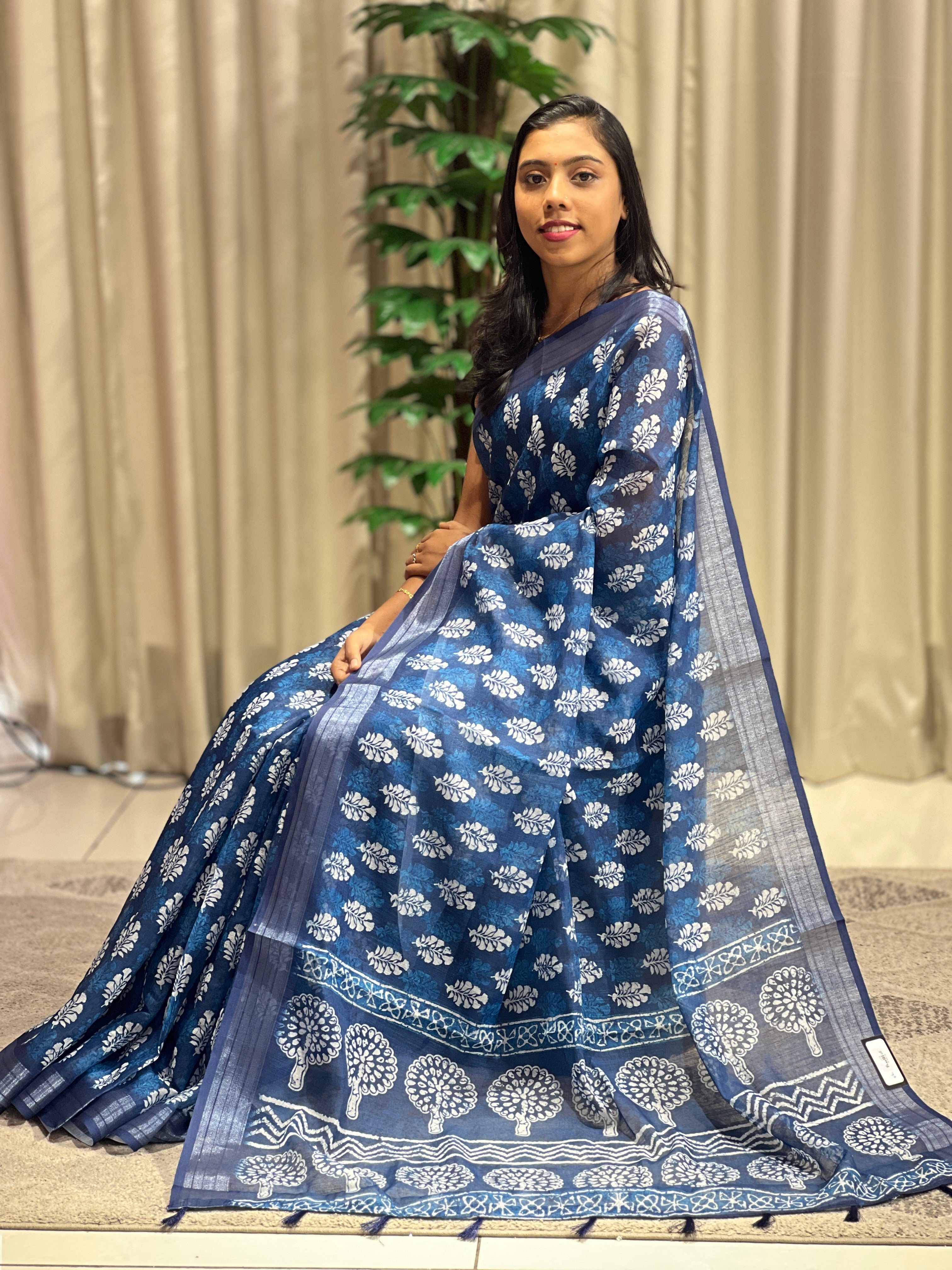 Printed Pattern Linen Finish Saree | BLD1199